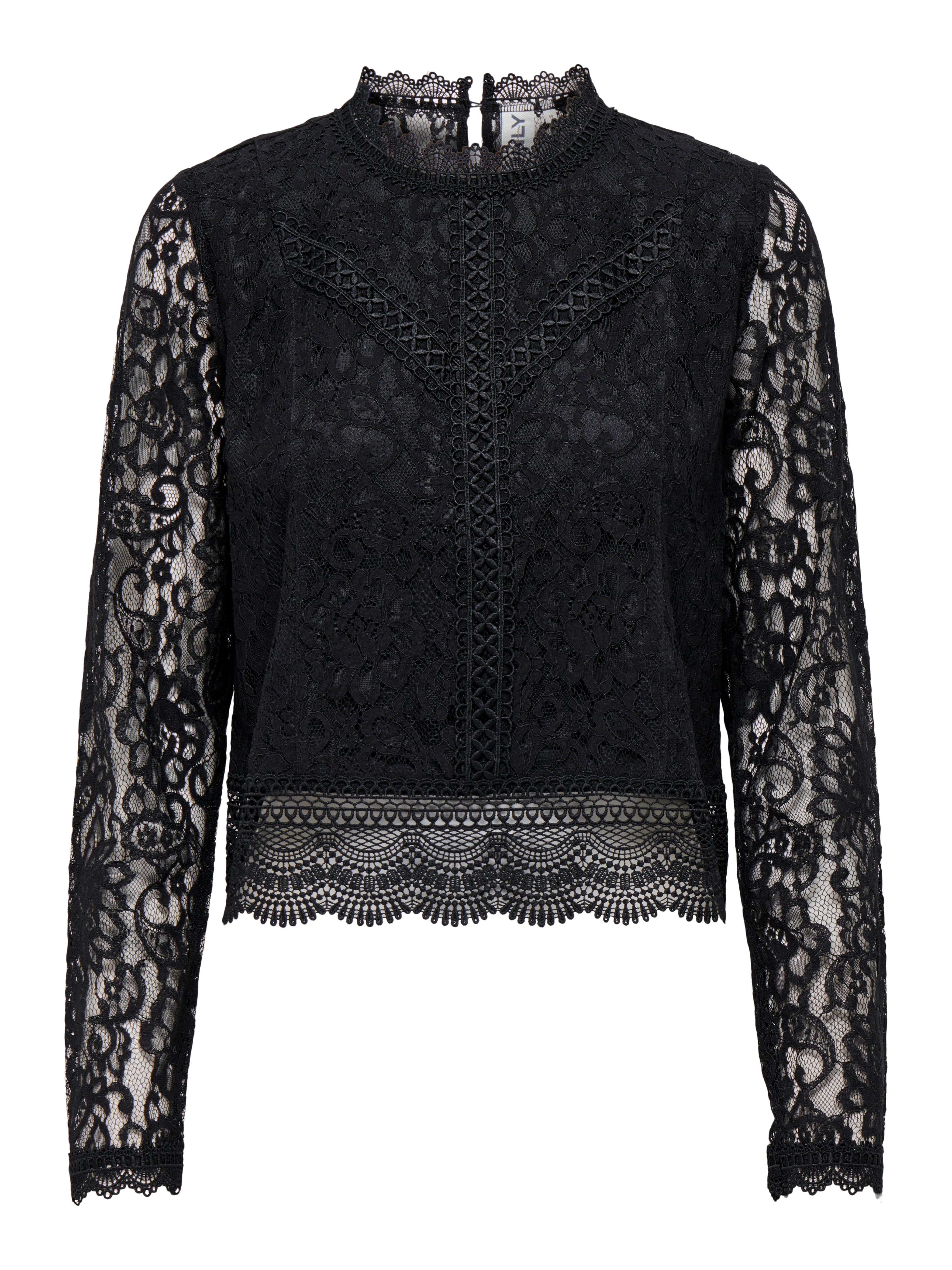 ONLY Spitzenshirt "ONLNEW KARO LS LACE TOP WVN NOOS" Materialmix, regular fit