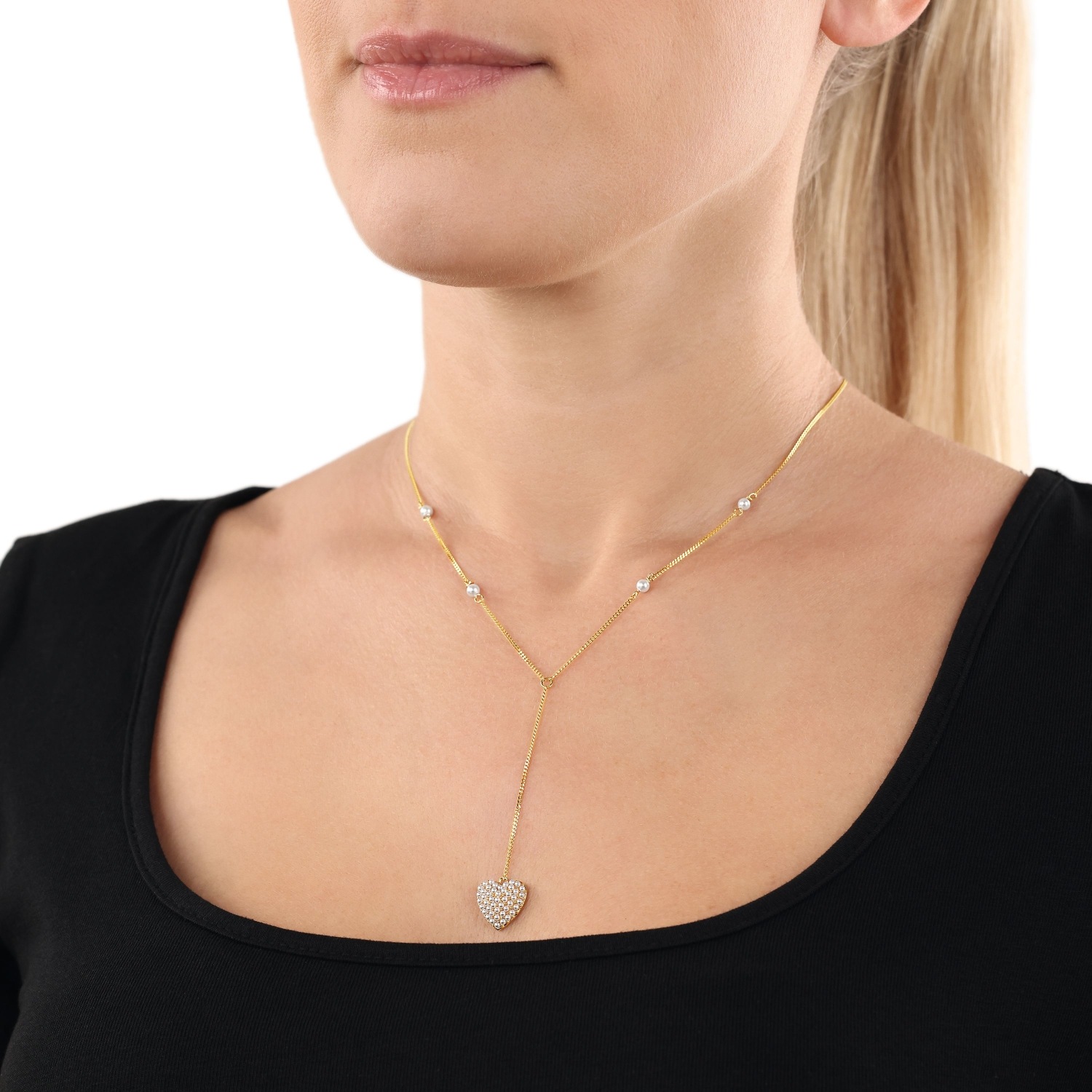 Kette mit Anhänger AMOR "Herz", gold (gelbgoldfarben, weiß), Halsketten, Damen, Silber 925 (Sterlingsilber), L: 50 B: 0,4mm, mit Glasperle, B:0,4mm 3
