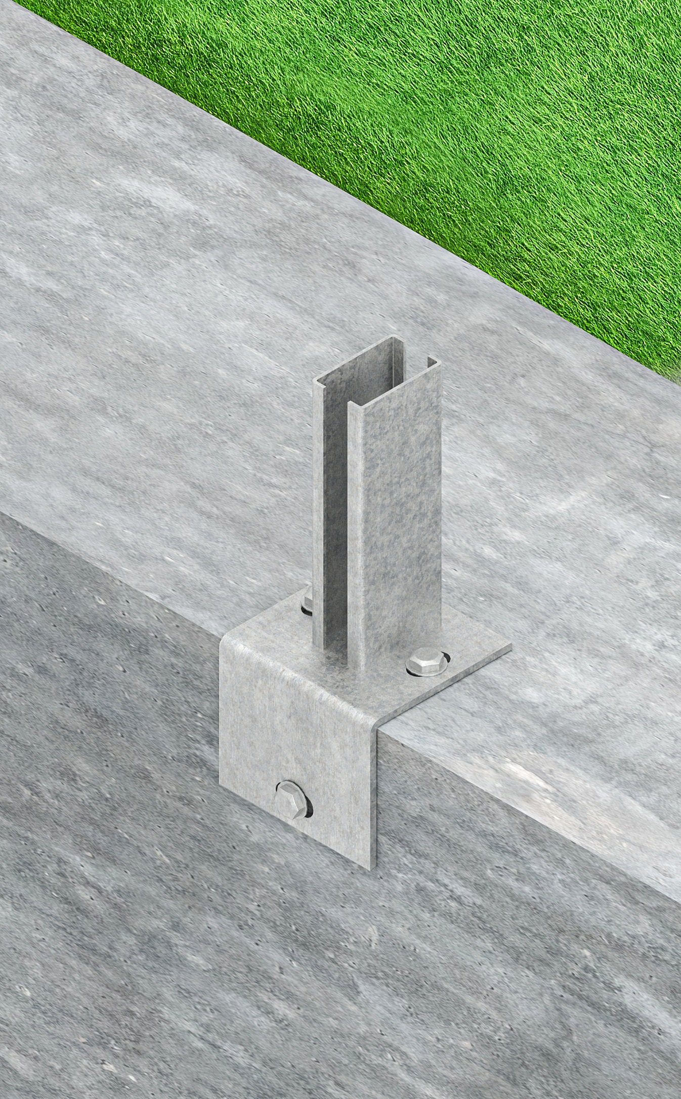 Alberts Pfostenträger, für Zaunpfosten 60x40 mm auf L-Randsteinen, Platte 94x100 mm