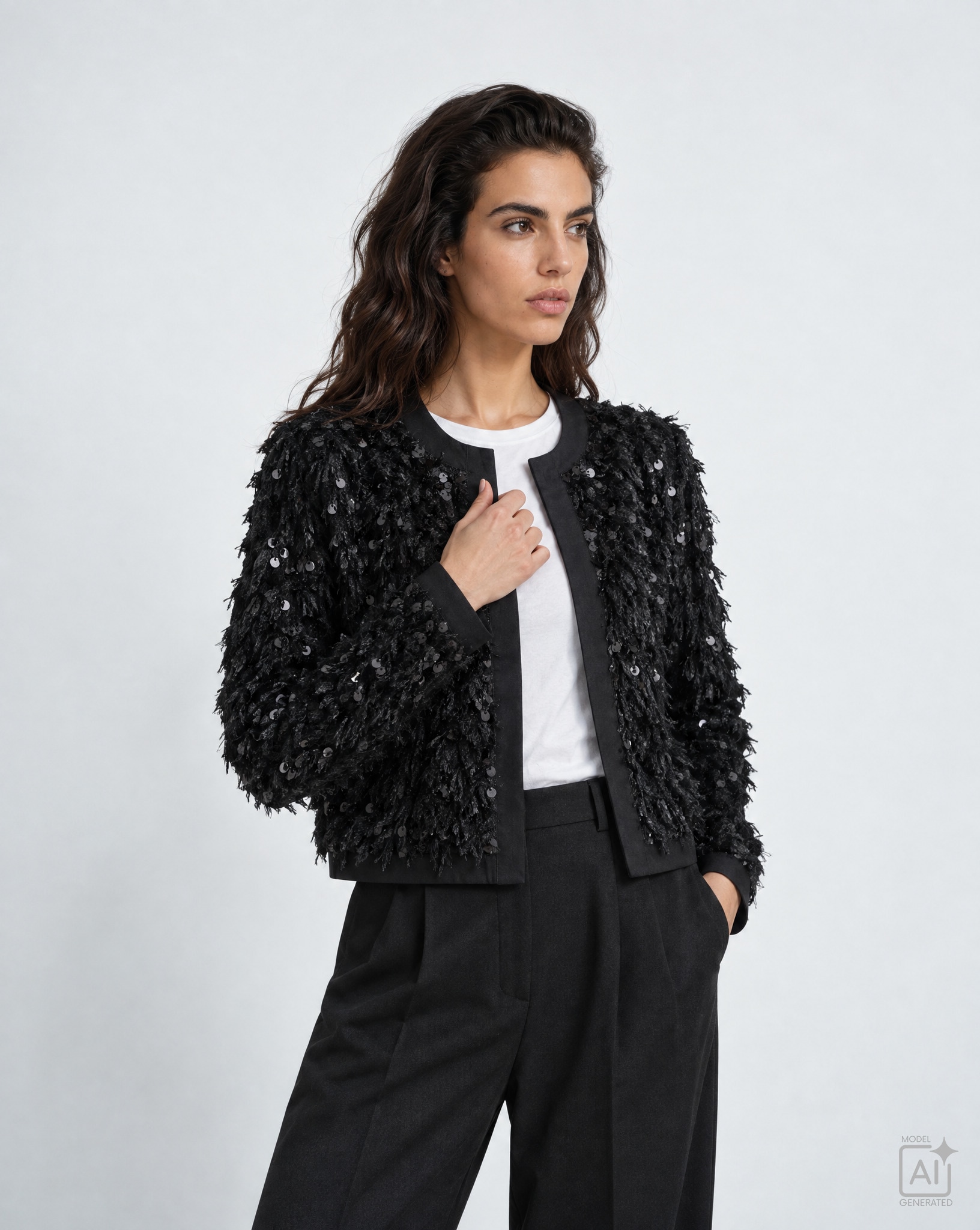 Milano Italy Outdoorjacke ohne Kapuze mit Pailletten und Wollfäden