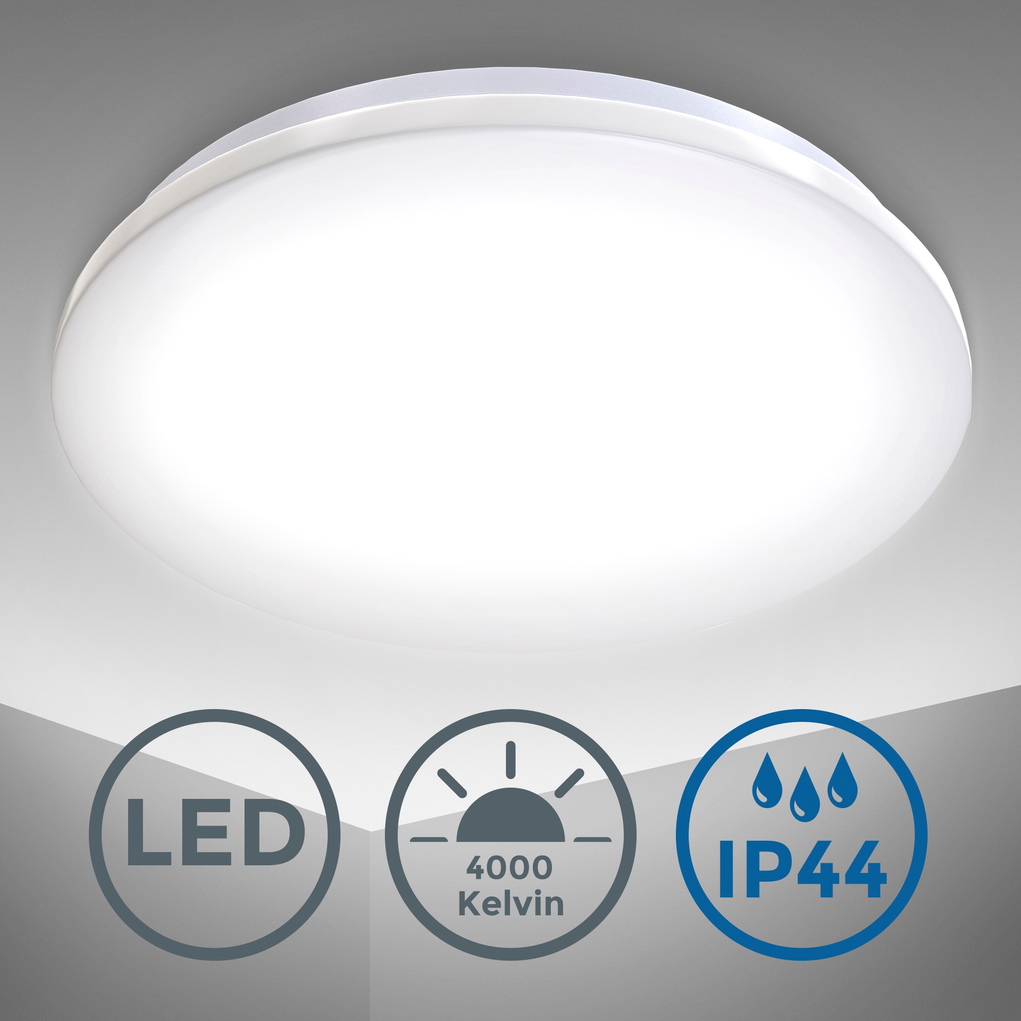 B.K.Licht LED Deckenleuchte »BK_DB1178 LED Bad-Deckenlampe, Neutralweißes Licht, Ø29cm, IP44«, 1 flammig, Leuchtmittel LED-Modul | LED fest integriert, 12W, 4.000K, 1.200Lm, Spritzwasserschutz, Badlampe