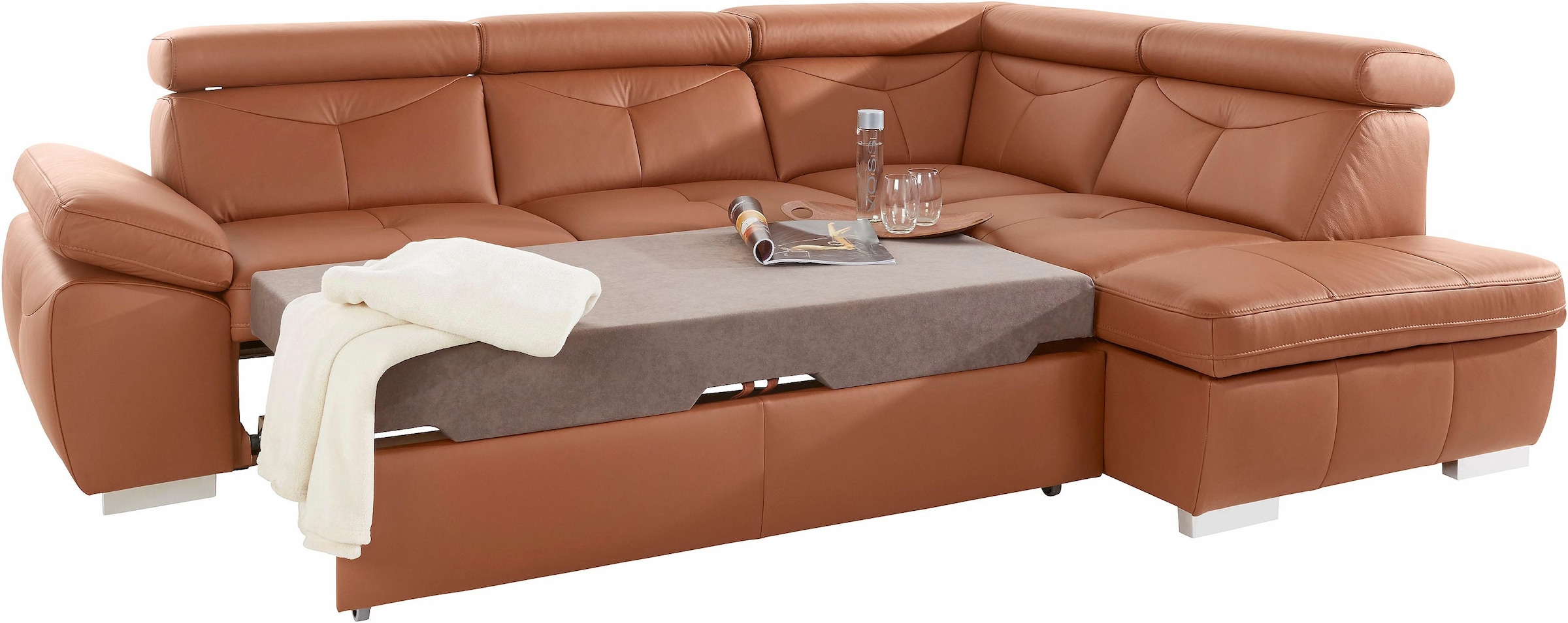 exxpo - sofa fashion Ecksofa »Spring, super bequem und komfortabel mit Armteil- und Kopfteilfunktion«, wahlweise mit Bettfunktion und Bettkasten, L-Form