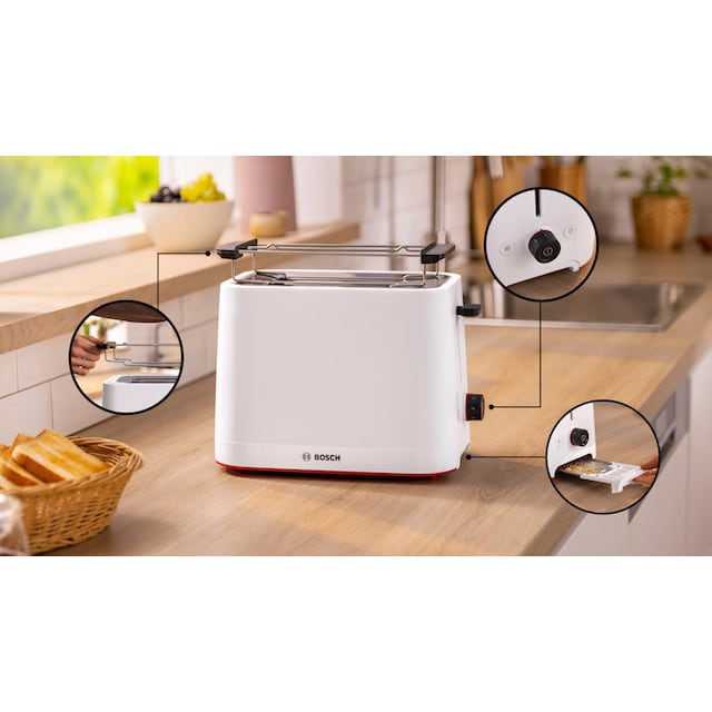 2 für 950 2 Brotzentrierung, Toaster BOSCH Brötchenaufsatz, BAUR TAT3M121«, AutoOff W, »MyMoment Schlitze, Auftaufunktion, Scheiben, entnehmbarer |