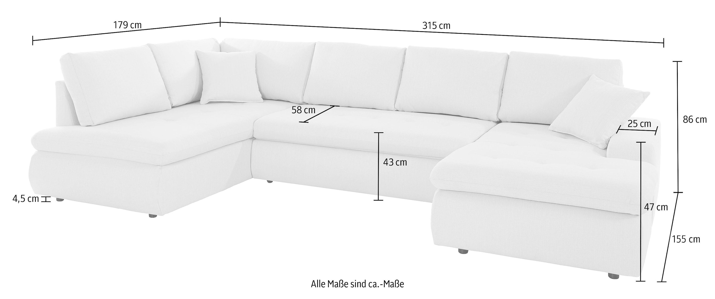 TRENDMANUFAKTUR Wohnlandschaft »Indie, U-Form«, wahlweise mit Bettfunktion, inkl. loser Rücken- u. Zierkissen