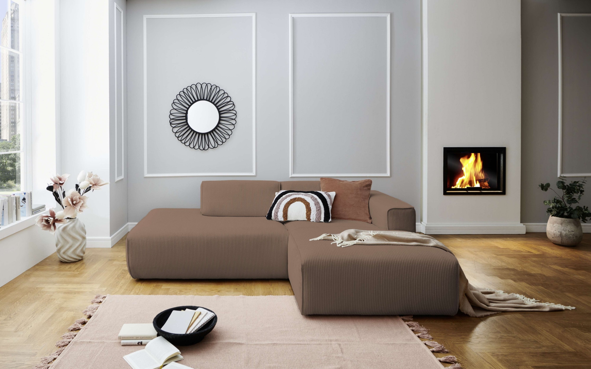 Home affaire Ecksofa "Noord mit Kedernaht, Breite 227 cm, L-Form" Cord, Str günstig online kaufen