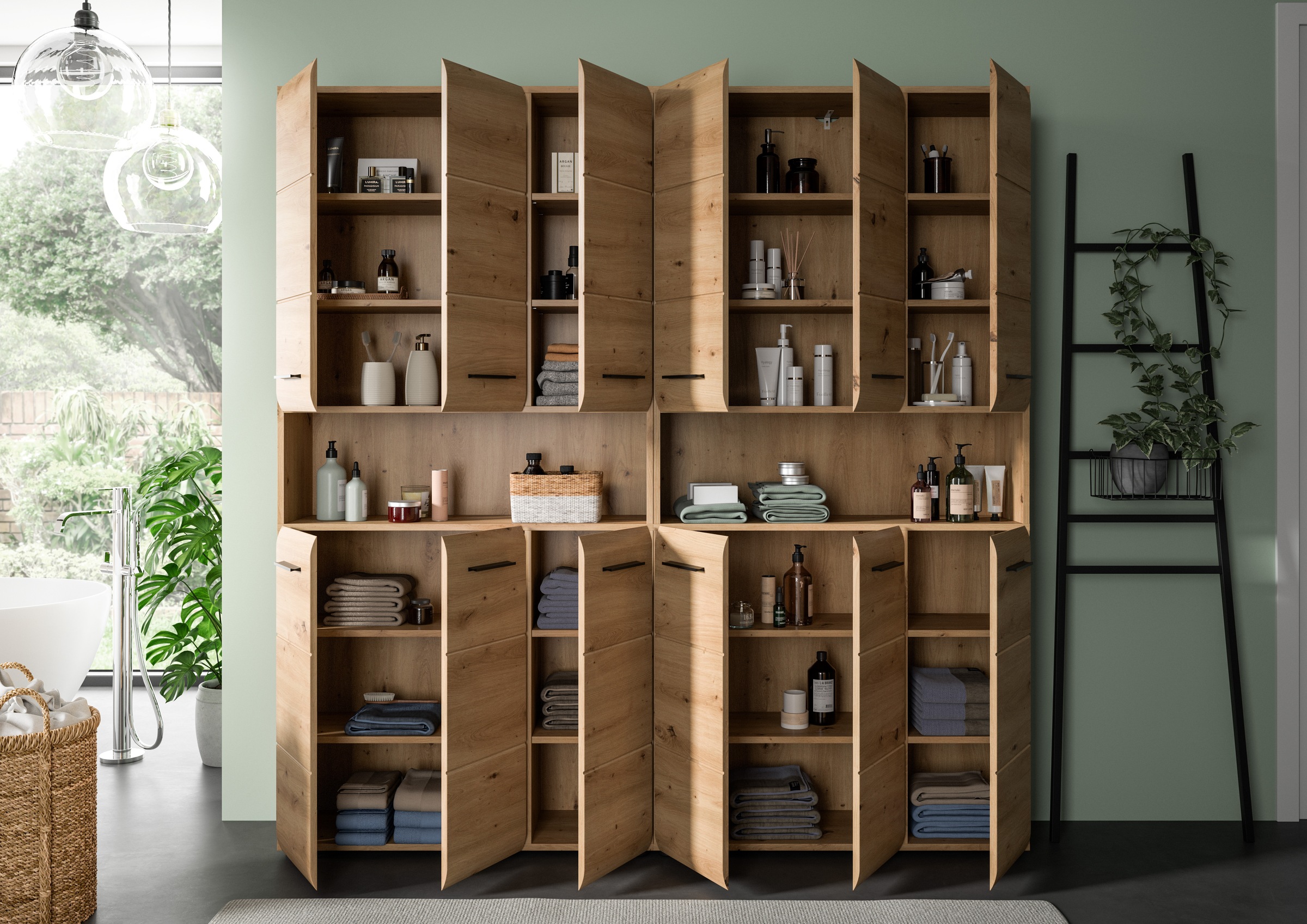 INOSIGN Badezimmer-Set, (Set, 2 St.), Florenz, Badkombination 2-tlg. Artisan Oak NB, Mehrzweckschränke