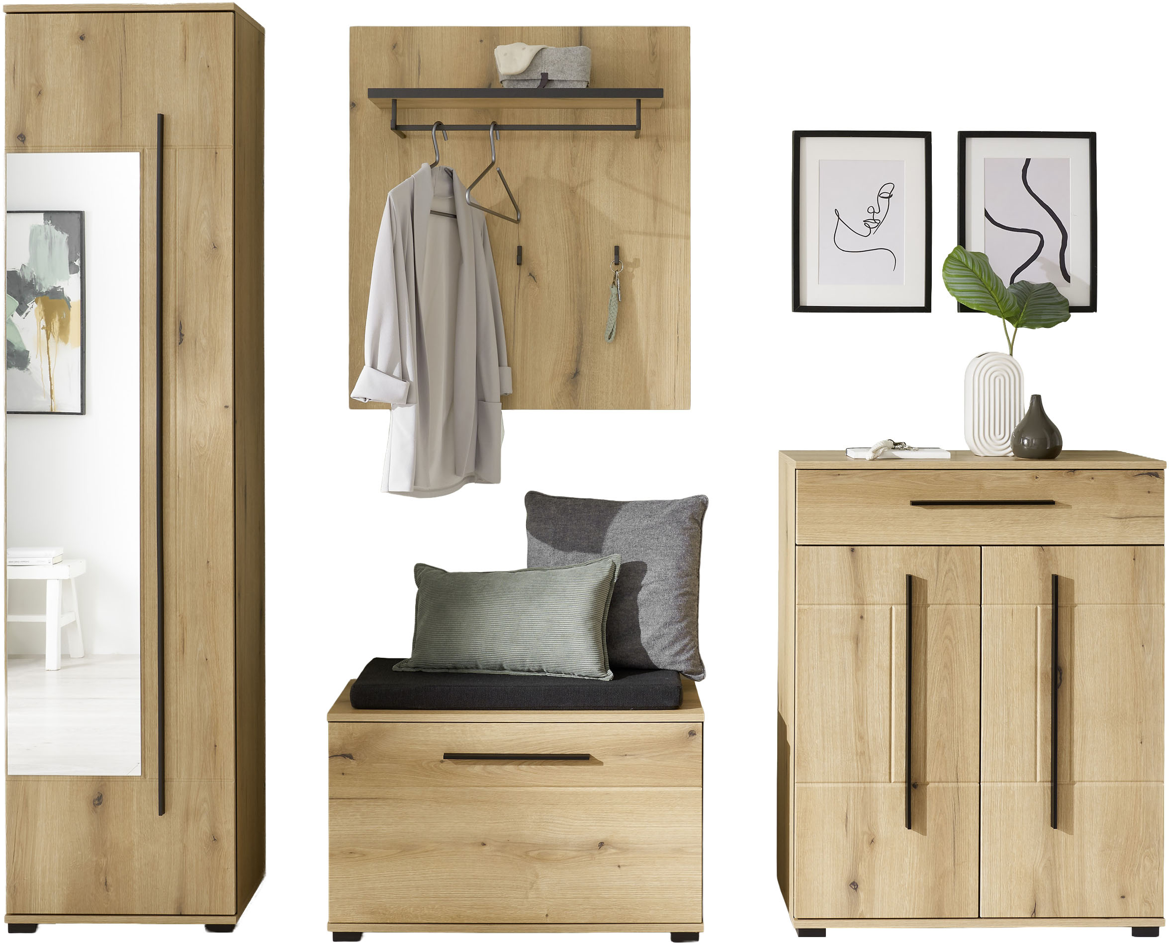 Home affaire Garderoben-Set "Cantara, moderne Garderobe, Komplettset mit viel Stauraum" Komplett-Set, 4 Stk. tlg.