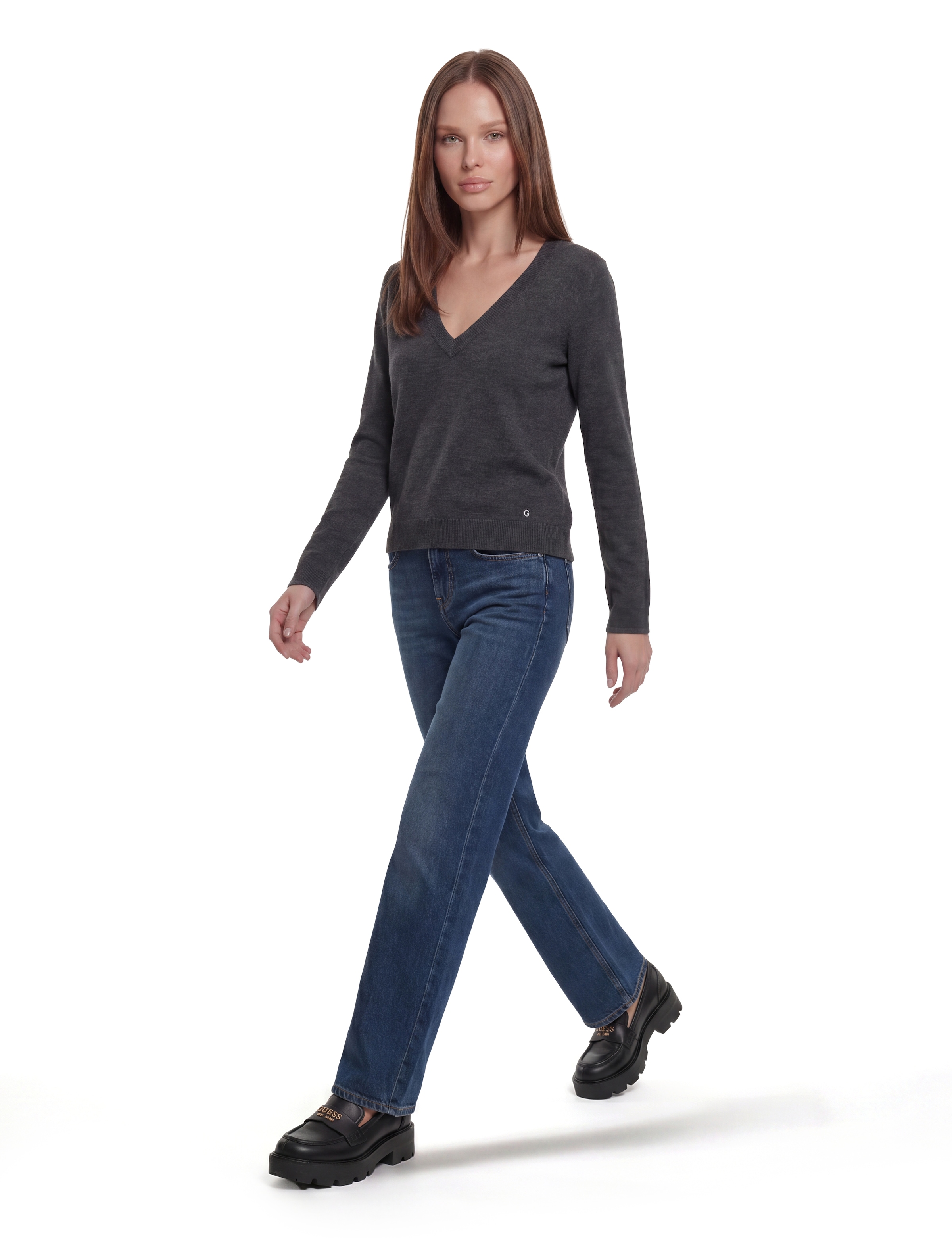 Guess Wollpullover »LS VN PRISCILLA SWTR« mit V-Ausschnitt, Merinowolle