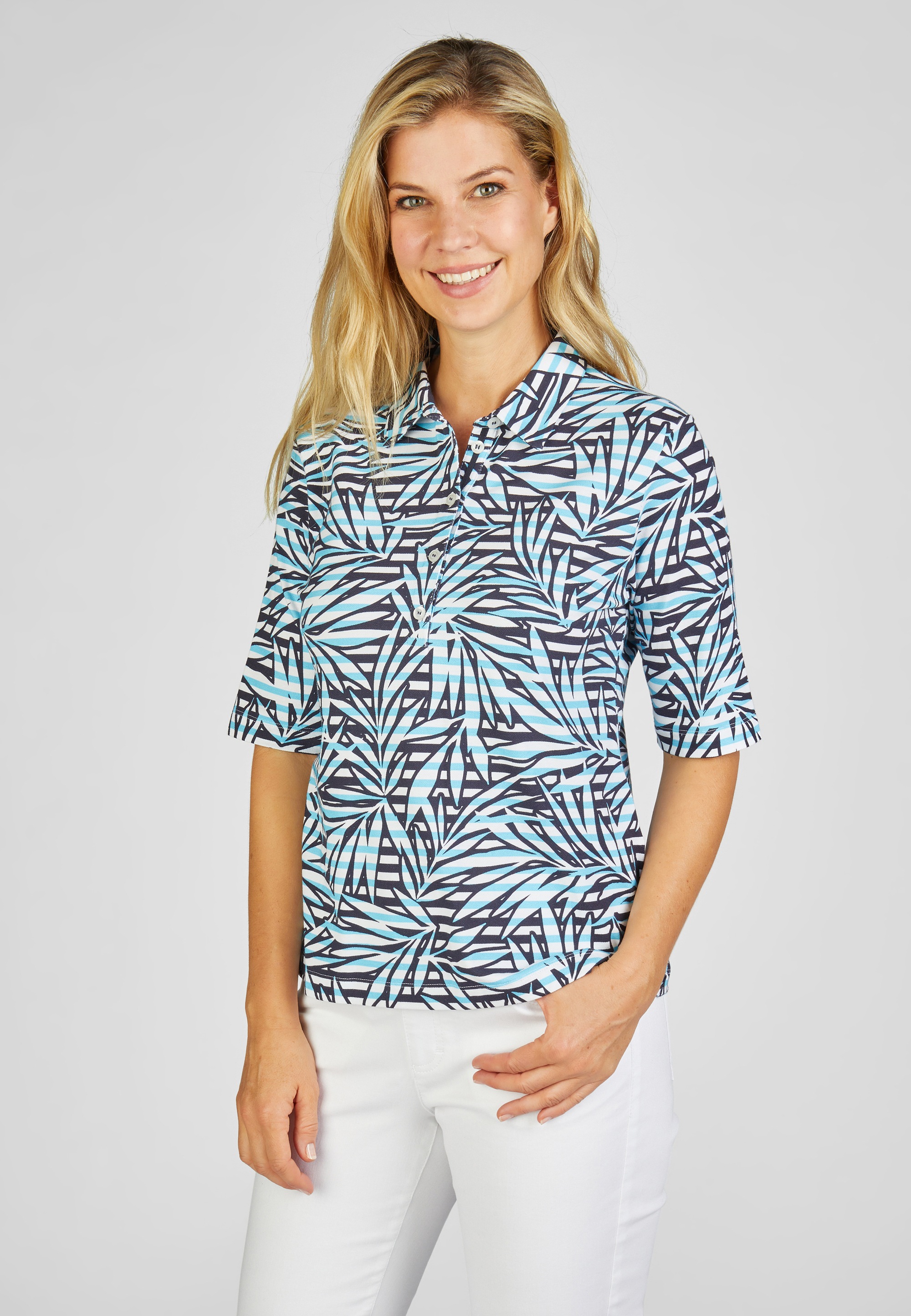 Rabe Print-Shirt RABE Poloshirt mit Blattmuster günstig online kaufen