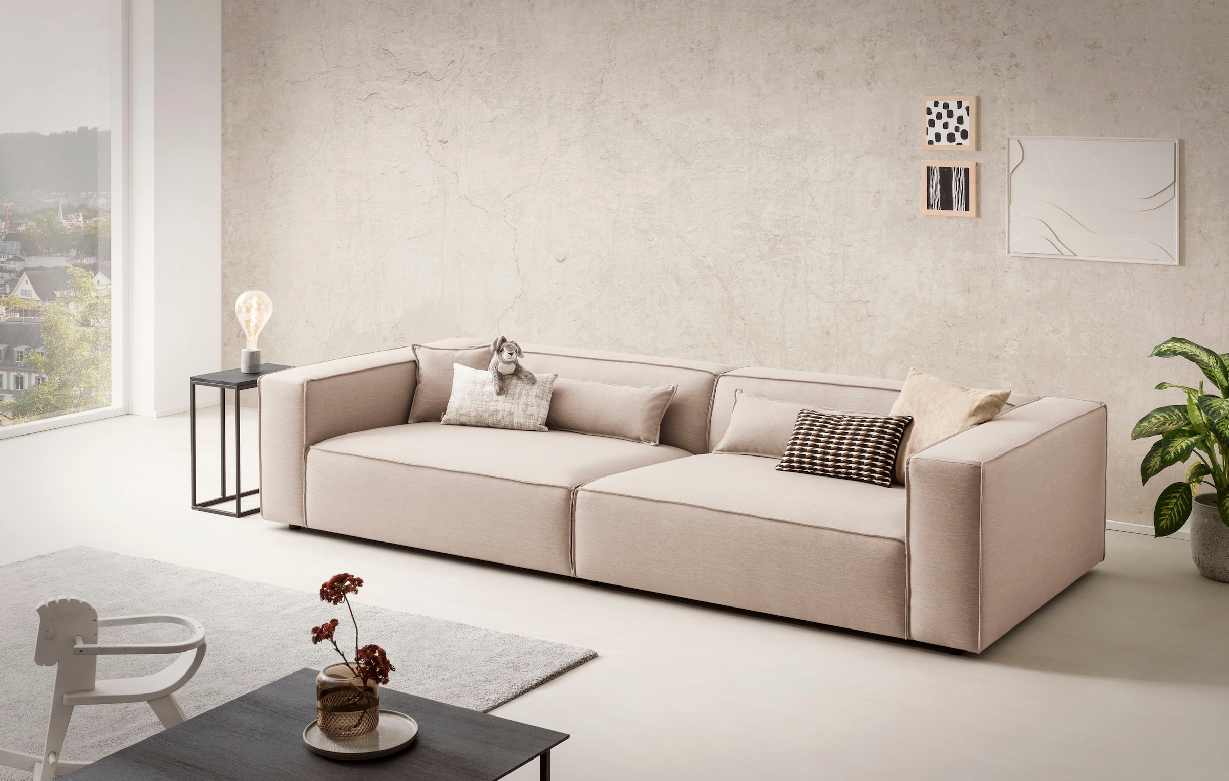 LeGer Home by Lena Gercke 3-Sitzer »PIARA, XXL Sofa mit Kedernaht, Big-Sofa in Cord oder Leinenoptik«, schwarze Füße, bequemer Sitzkomfort, extra tiefe Sitzfläche