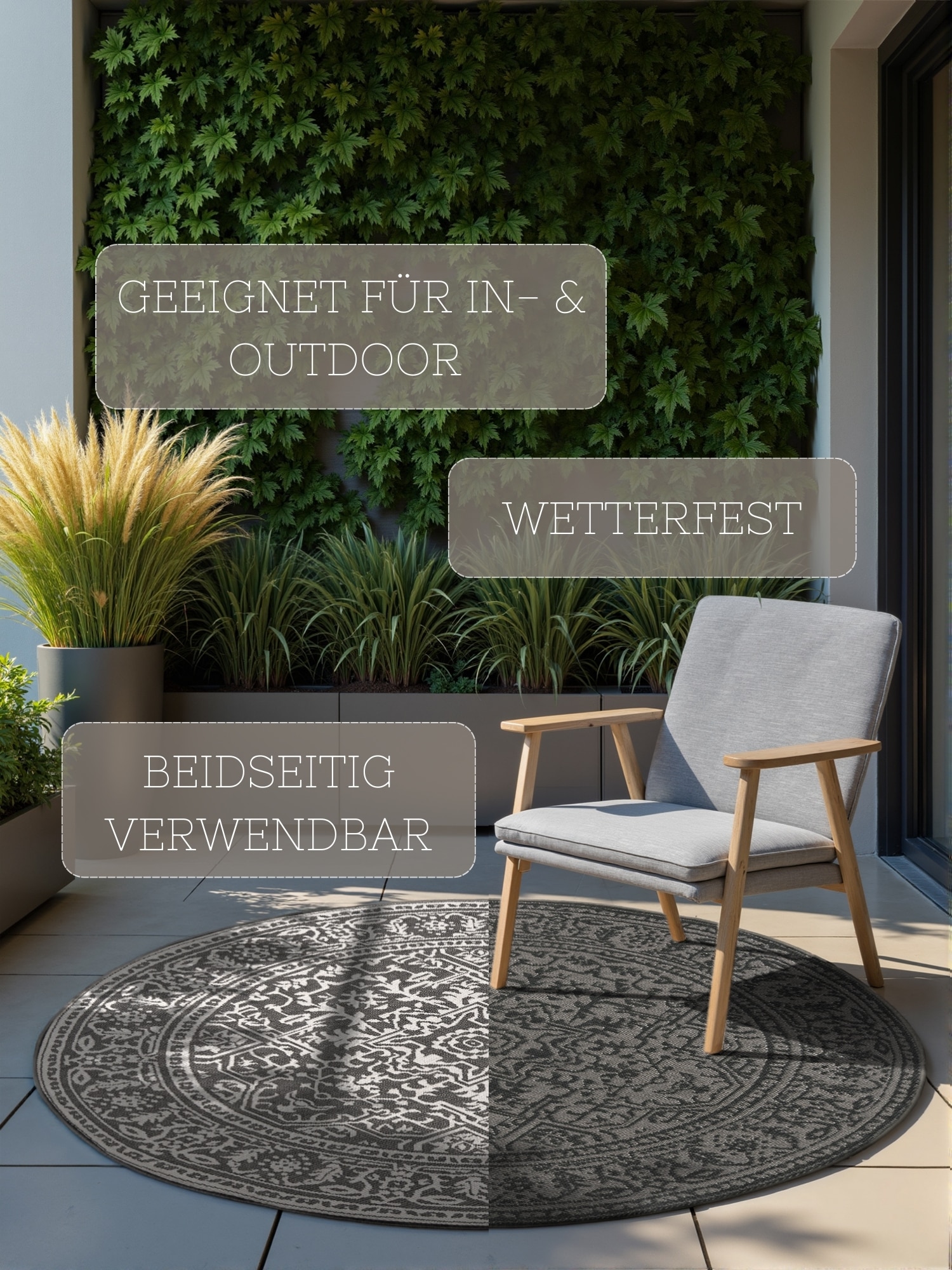 NORTHRUGS Outdoorteppich »Kona Wendeteppich«, rund, 5 mm Höhe, In und Outdoor, Flachgewebe, wetterfest, pflegeleicht, robust