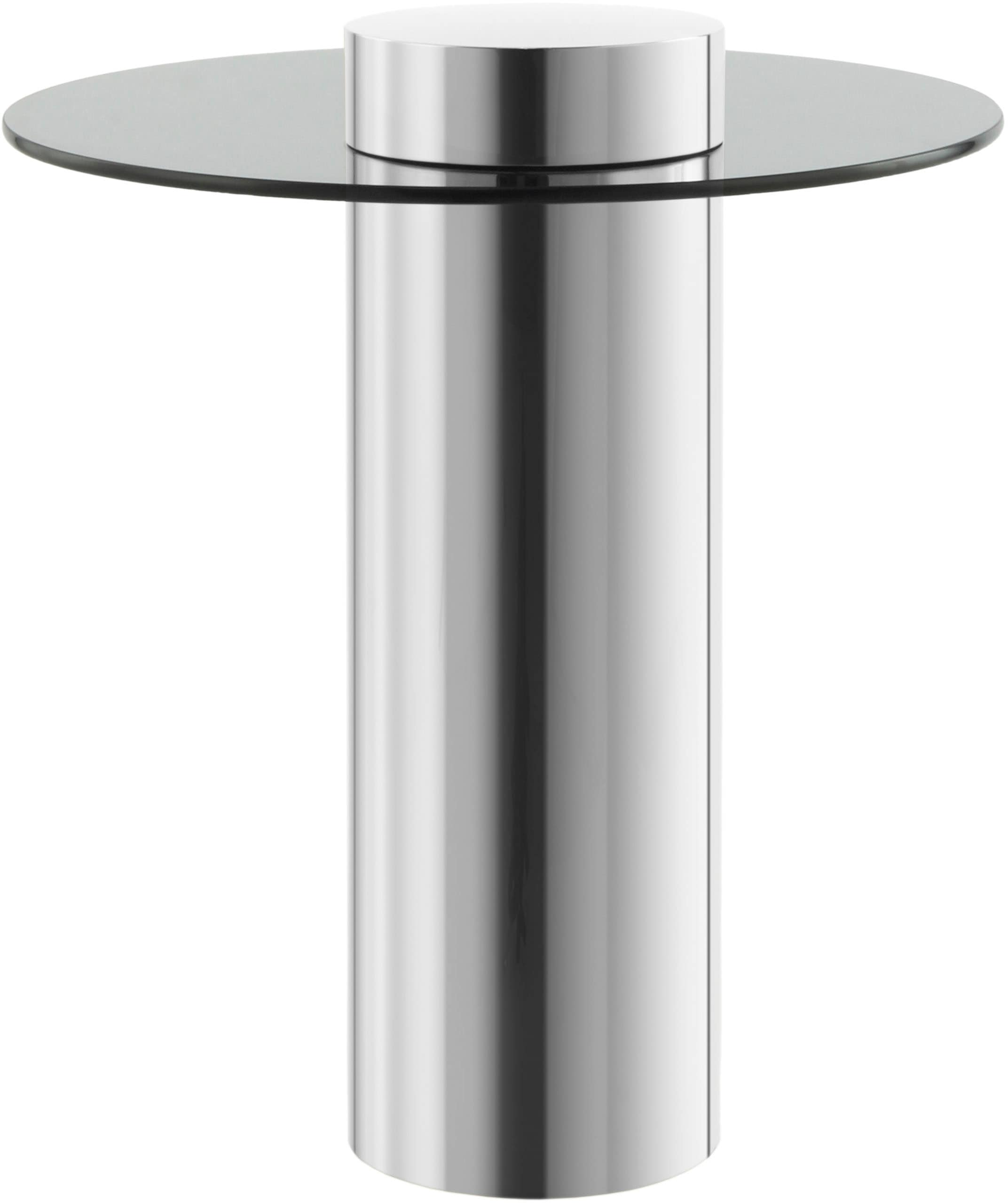 Kayoom Beistelltisch »Ontario 125, Runde Glasplatte aus Sicherheitsglas, 100% Edelstahl«, (1 St.), Minimalistisches Design, Säulengestell, pflegeleicht