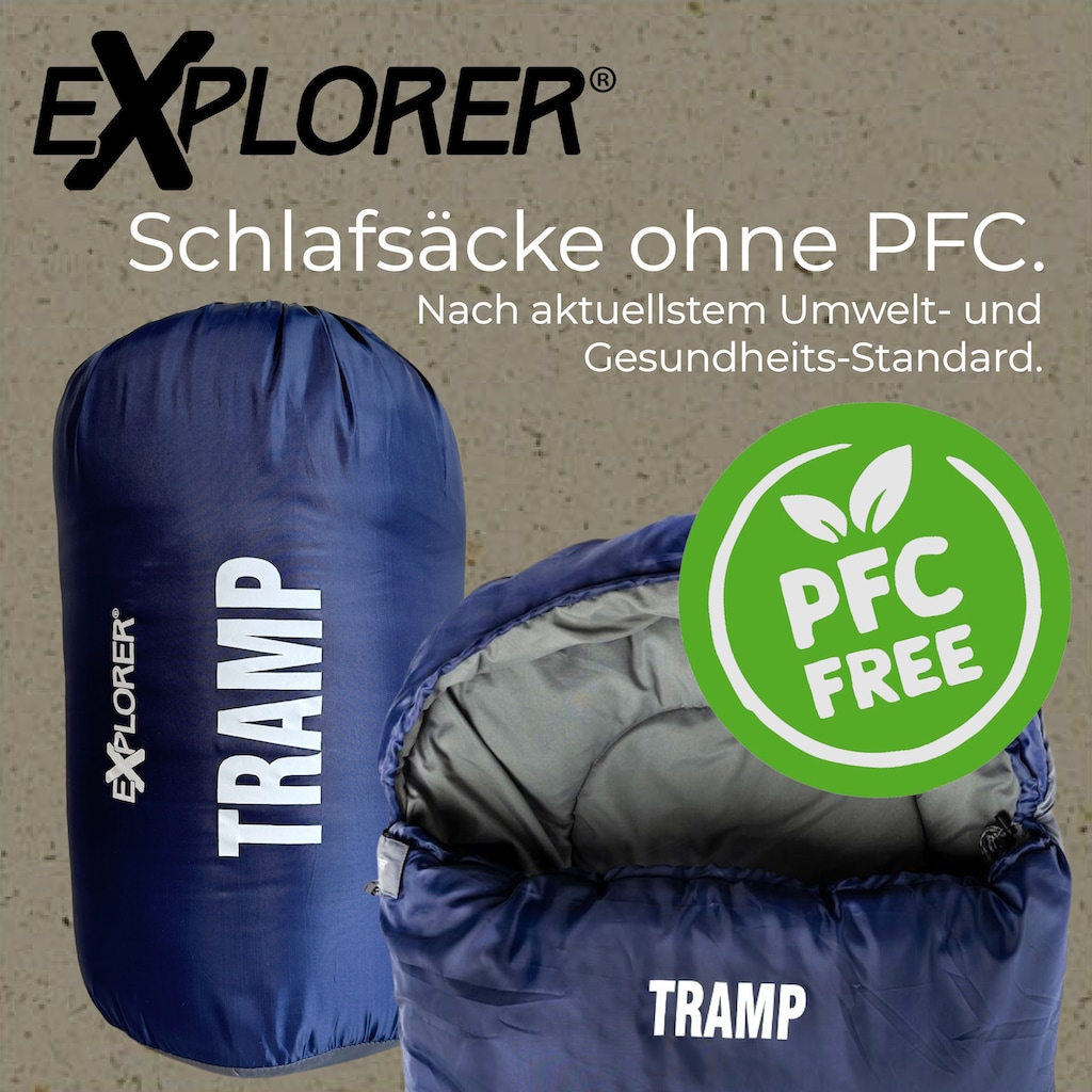 EXPLORER Mumienschlafsack »TRAMP Camping Schlafsack 230x80x55cm Outdoor«, (+9°C bis -9°C warm Frühling/Sommer/Herbst Reise Festival)