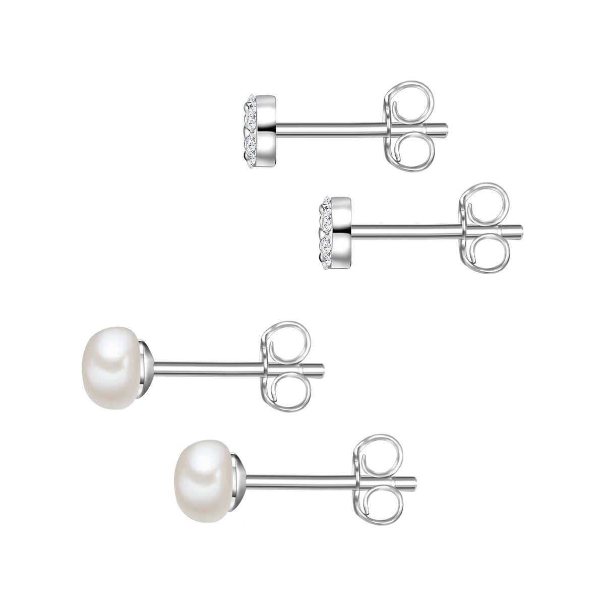 Lulu & Jane AV194 Stud Earrings Silver White 2