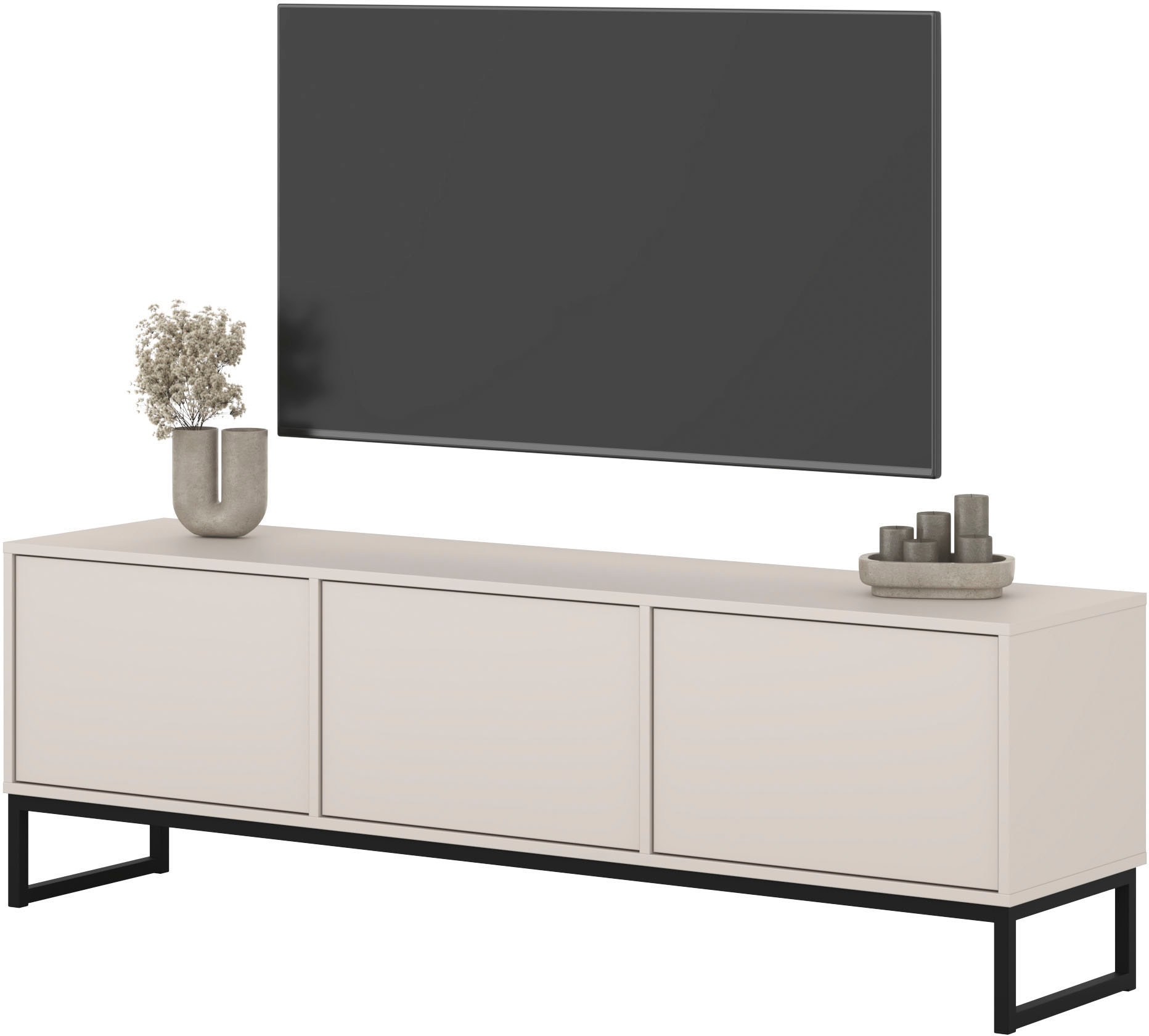 OTTO home Lowboard »Loft, Breite 157 cm, TV-Board 3 Klappen, Metallkufen« TV-Kommode mit viel Stauraum, push-to-open-Funktion