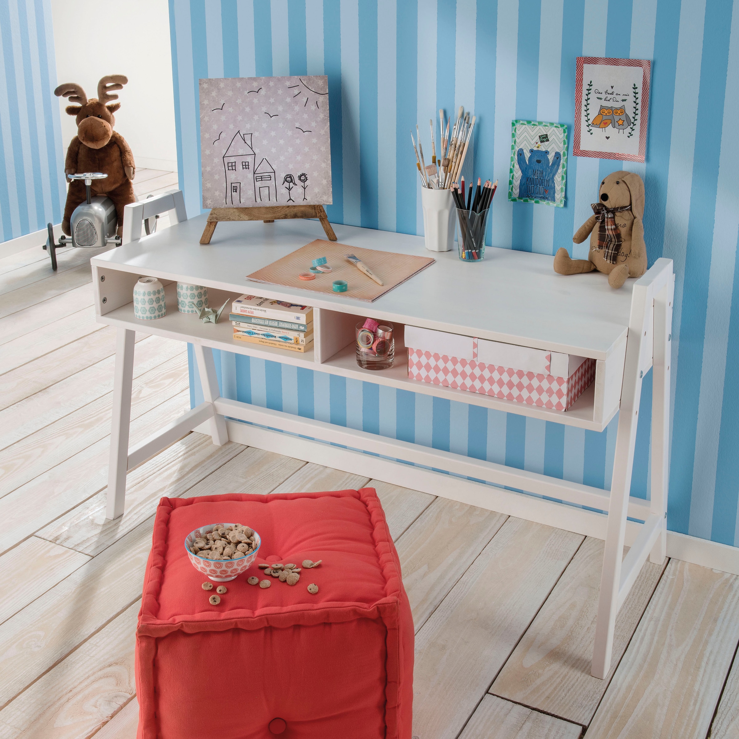 Lüttenhütt Kinderschreibtisch »Hinnerike«, Schreibtisch in Kiefer massiv, höhenverstellbar mit Stauraum