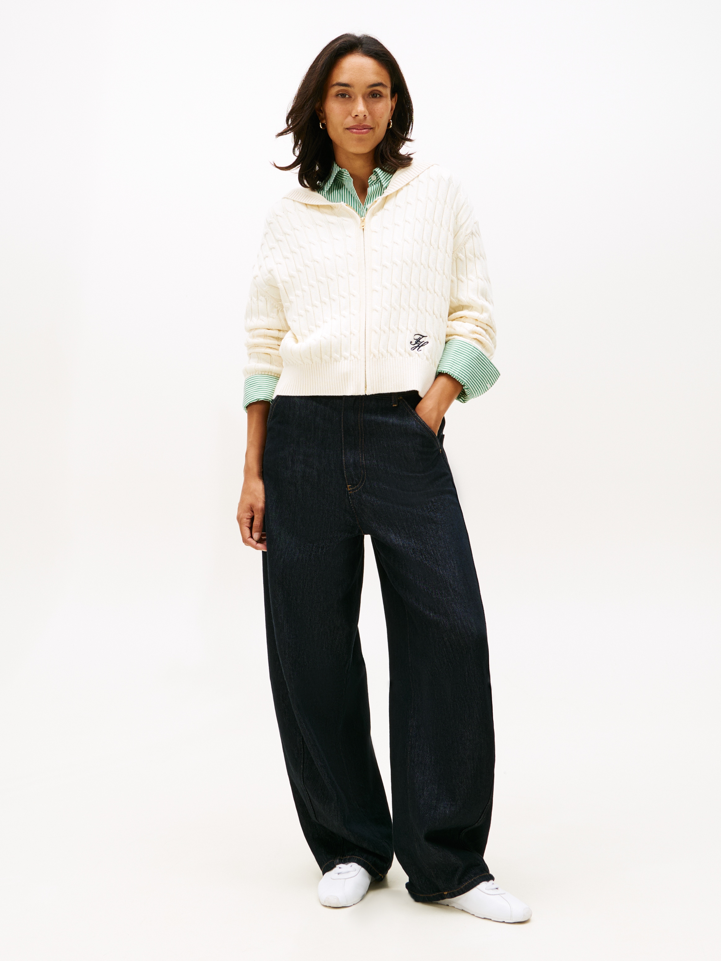 Tommy Hilfiger Kapuzenstrickjacke »CO CABLE MID GG LS ZIP HOODY« mit Zopfstrickmuster