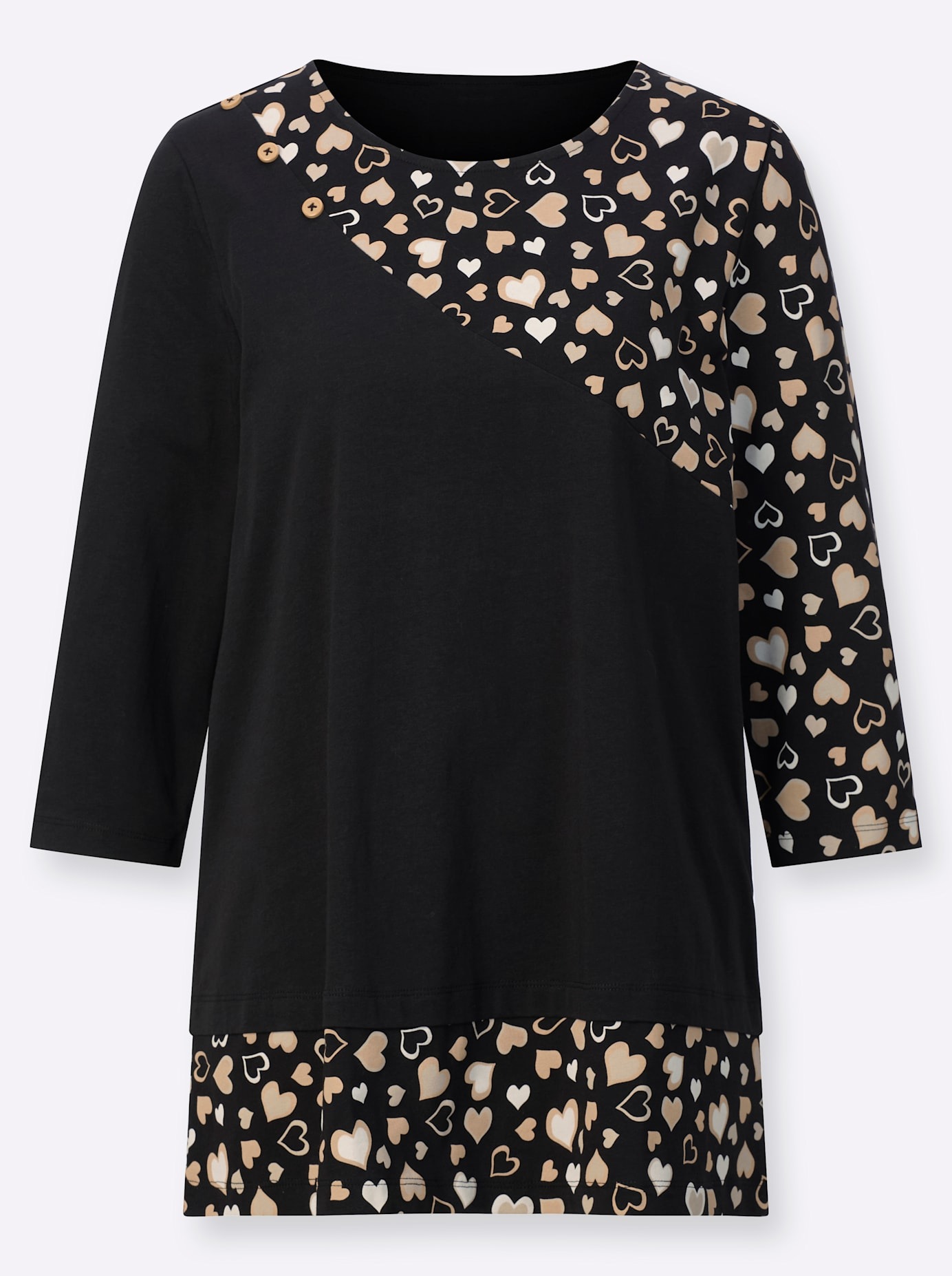 Longshirt CLASSIC BASICS "Longshirt", Damen, Gr. 46, gelb (schwarz, camel, bedruckt), 100% Baumwolle, bedruckt, gemustert, mehrfarbig, Rundhals, Shirts Longshirt 3