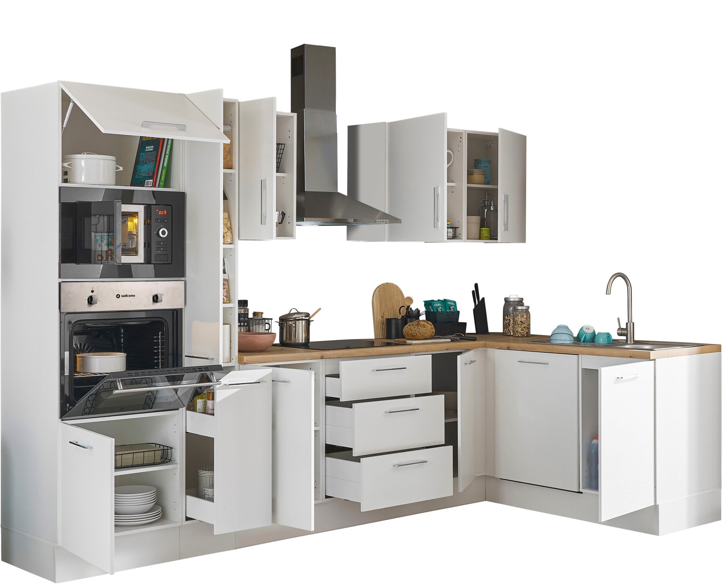 BASIC by Balculina Winkelküche »Turin«, Stellbreite 310x175 cm, wahlweise mit E-Geräten