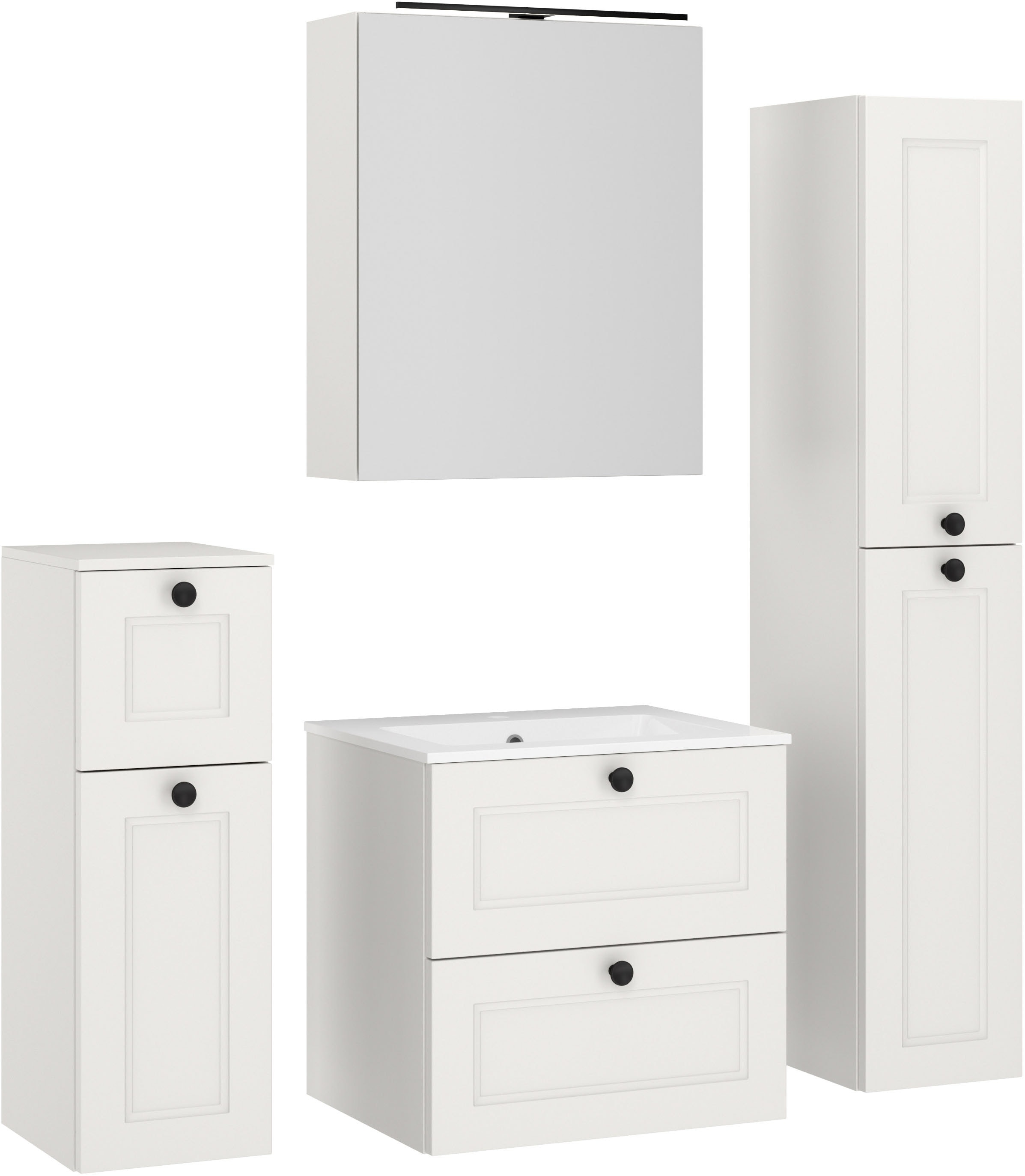 nobilia "Cascada" Set, mit Waschbecken, inkl. Spiegelschrank mit Beleuchtung, 4 Stk. tlg.