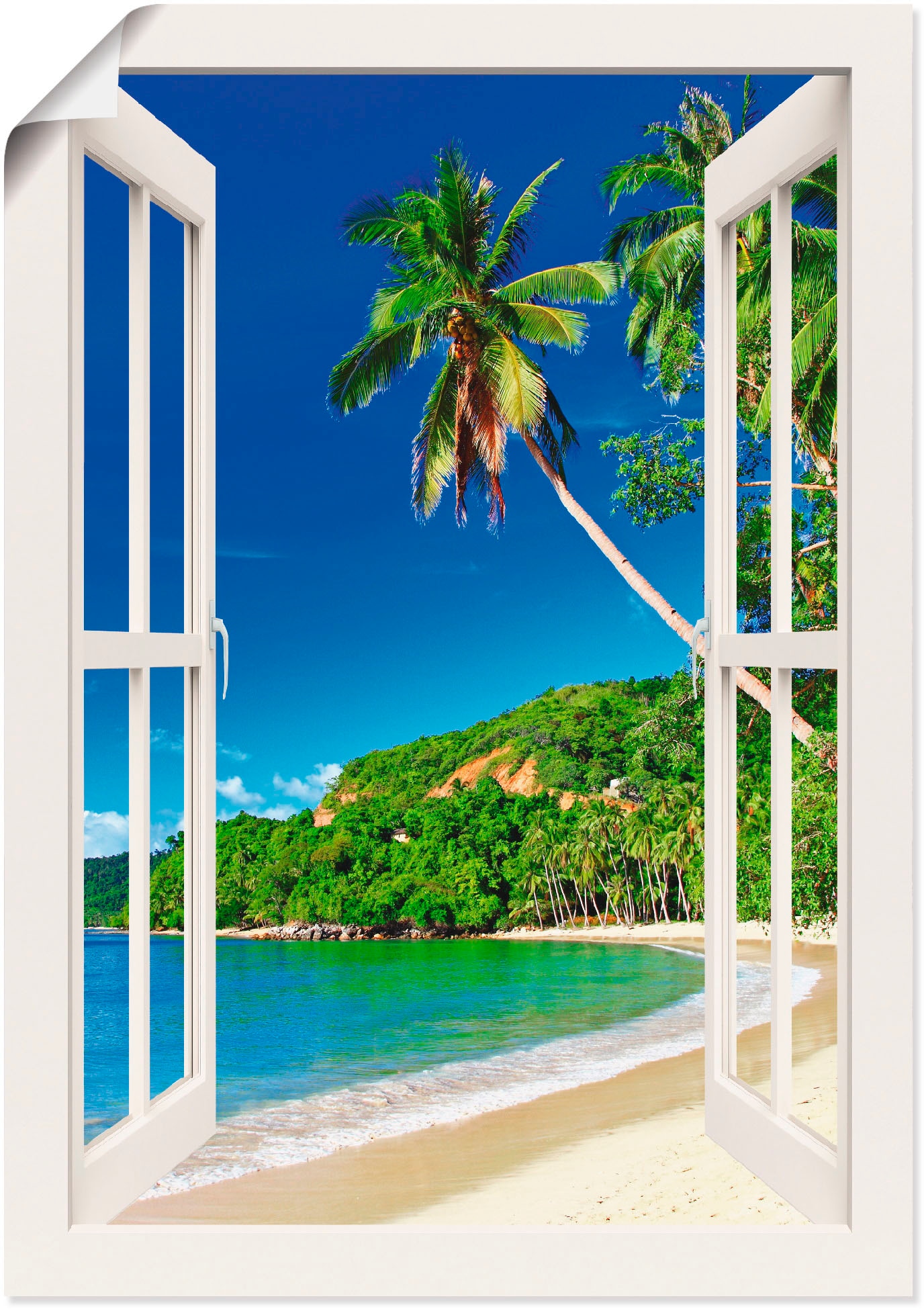 Artland Wandbild "Fensterblick Paradies" Fensterblick 1 Stk. tlg. als Leinw günstig online kaufen