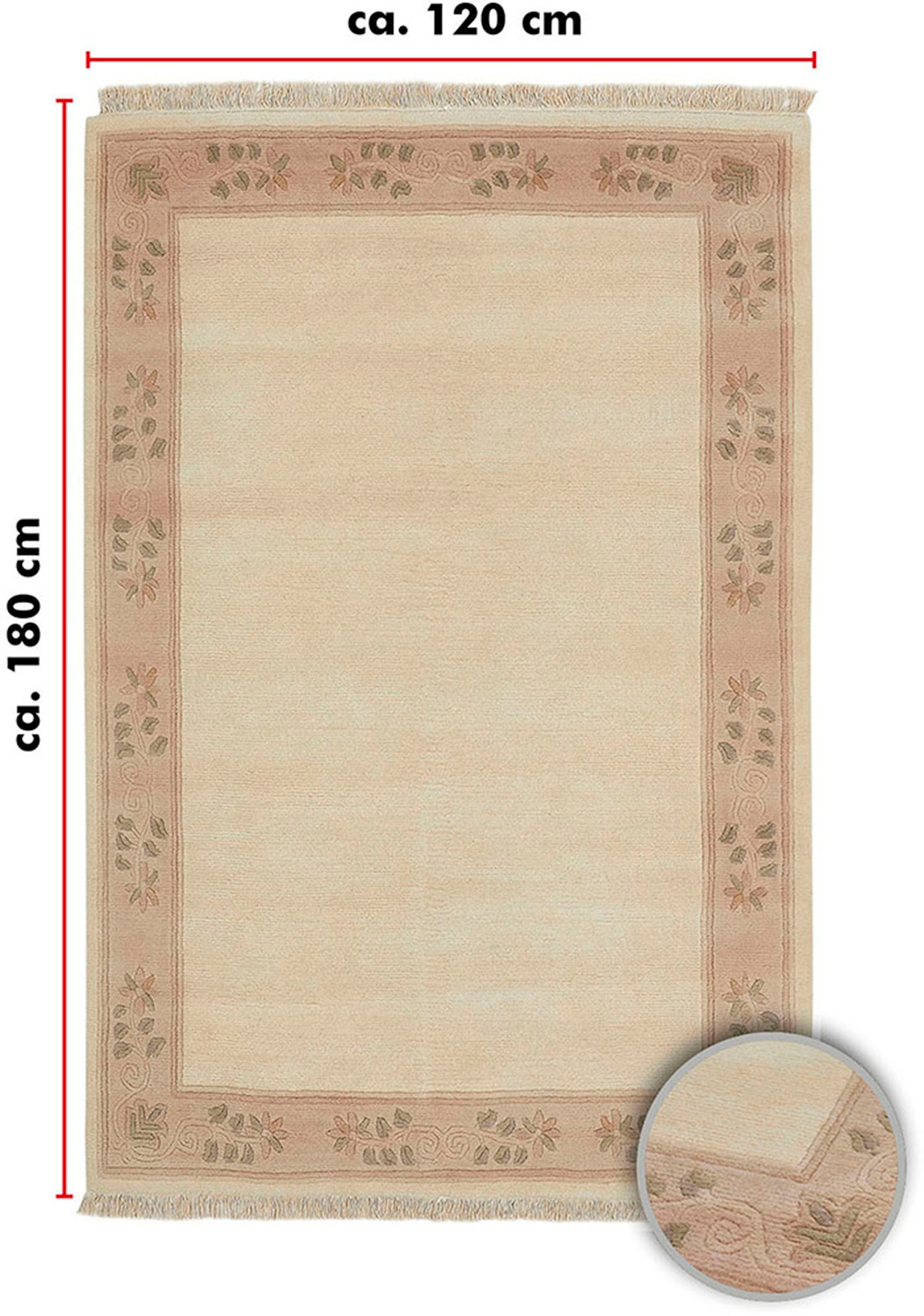 LUXOR living Wollteppich »Adour«, rechteckig, 18 mm Höhe, reine Wolle, handgeknüpft, mit Bordüre und Fransen, Wohnzimmer