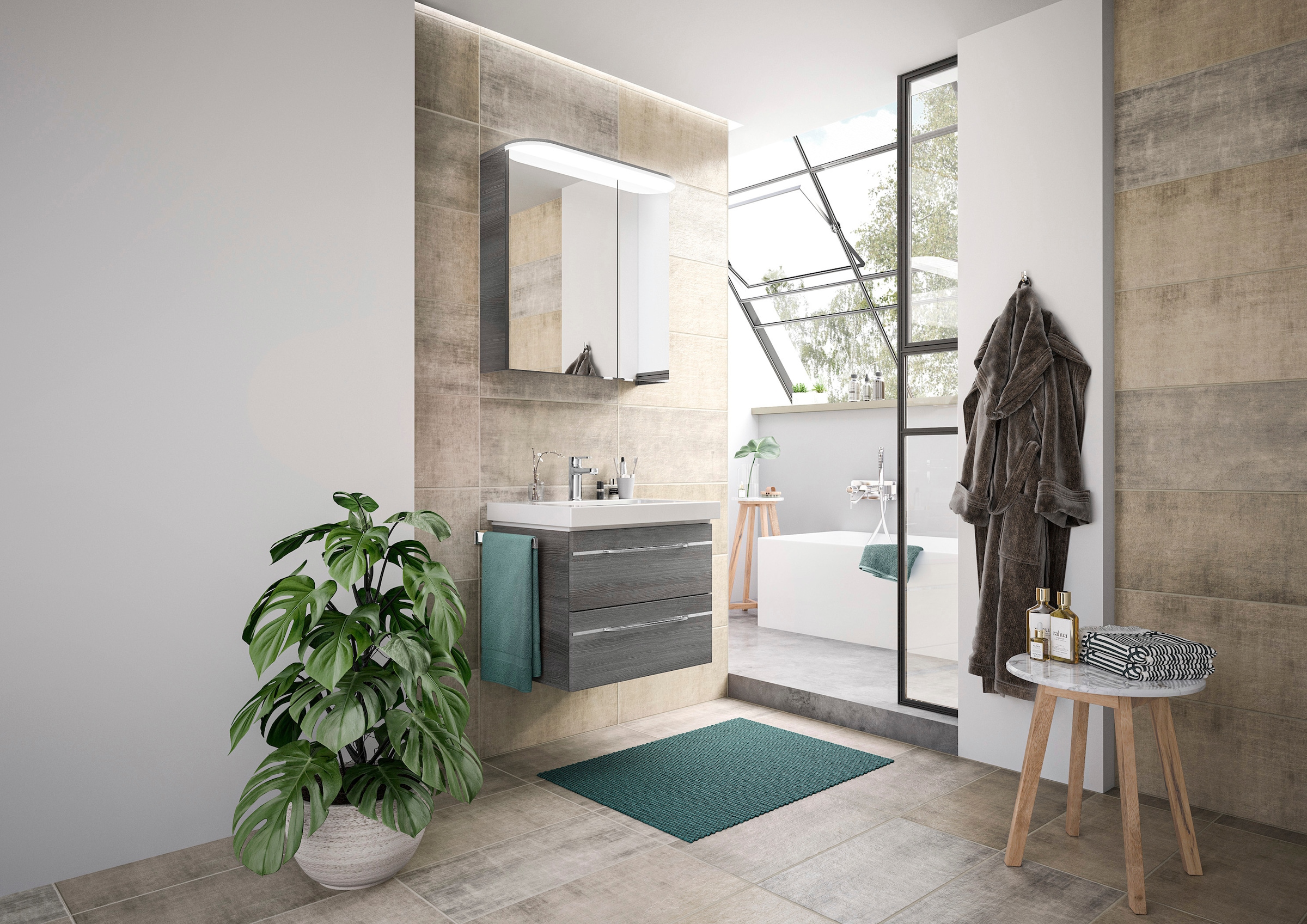 Saphir Badmöbel-Set »Balto Sprint 2-teilig, Mineralmarmor-Waschtisch mit LED-Spiegelschrank«, (2 St.), Badezimmer Set inkl. Türdämpfer, 70 cm breit, 2 Türen, 2 Schubladen