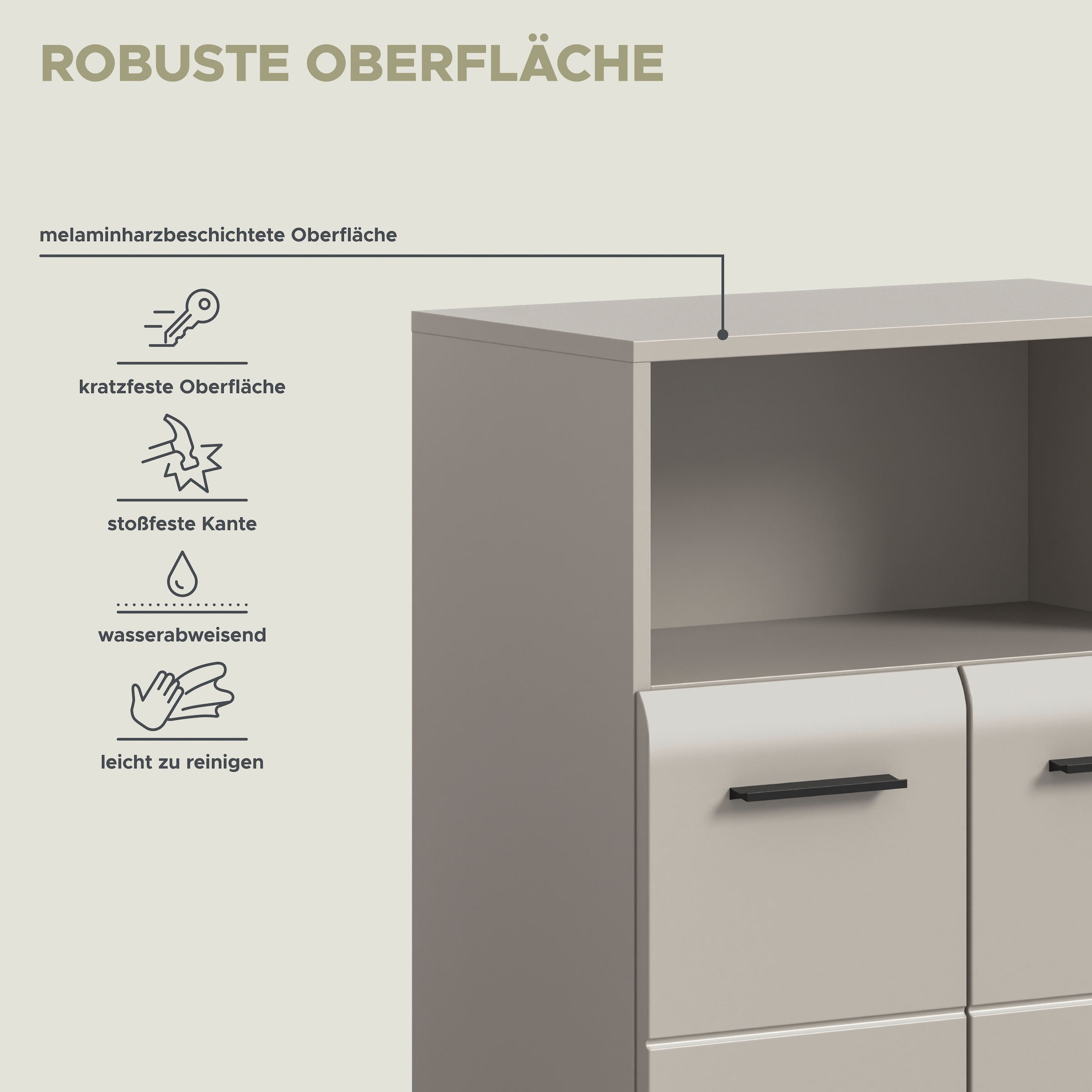 welltime Midischrank »FLORENZ,  Breite 60 cm, 2 Türen, 1 Fachboden, 1 offene Fach« TOPSELLER!, 1 Stk. tlg. hochwertige MDF Front, Griff schwarz, Badschrank, Bad