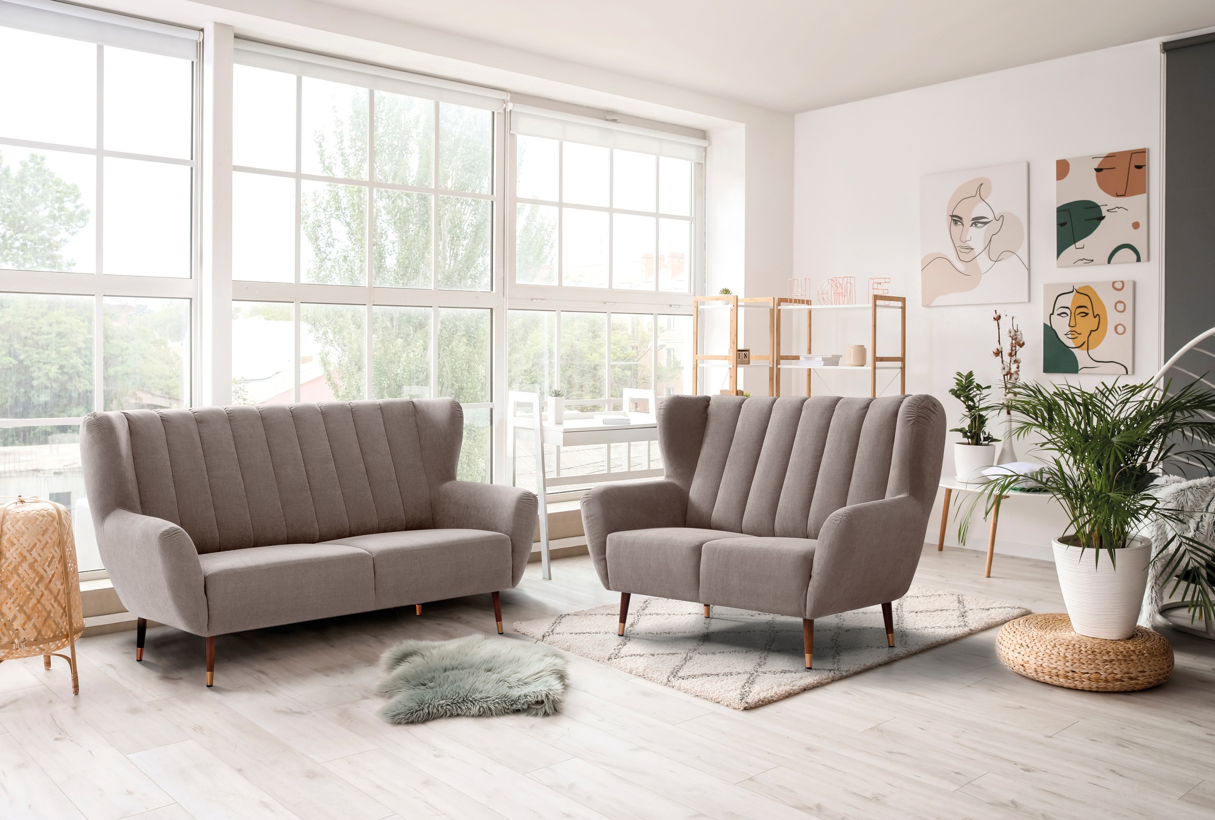 exxpo - sofa fashion 3-Sitzer »Polly, bequem mit hoher Rückenlehne, hohe Füße, Ohrensesselcouch«, Küchensofa, mit hochwertigen Bezügen