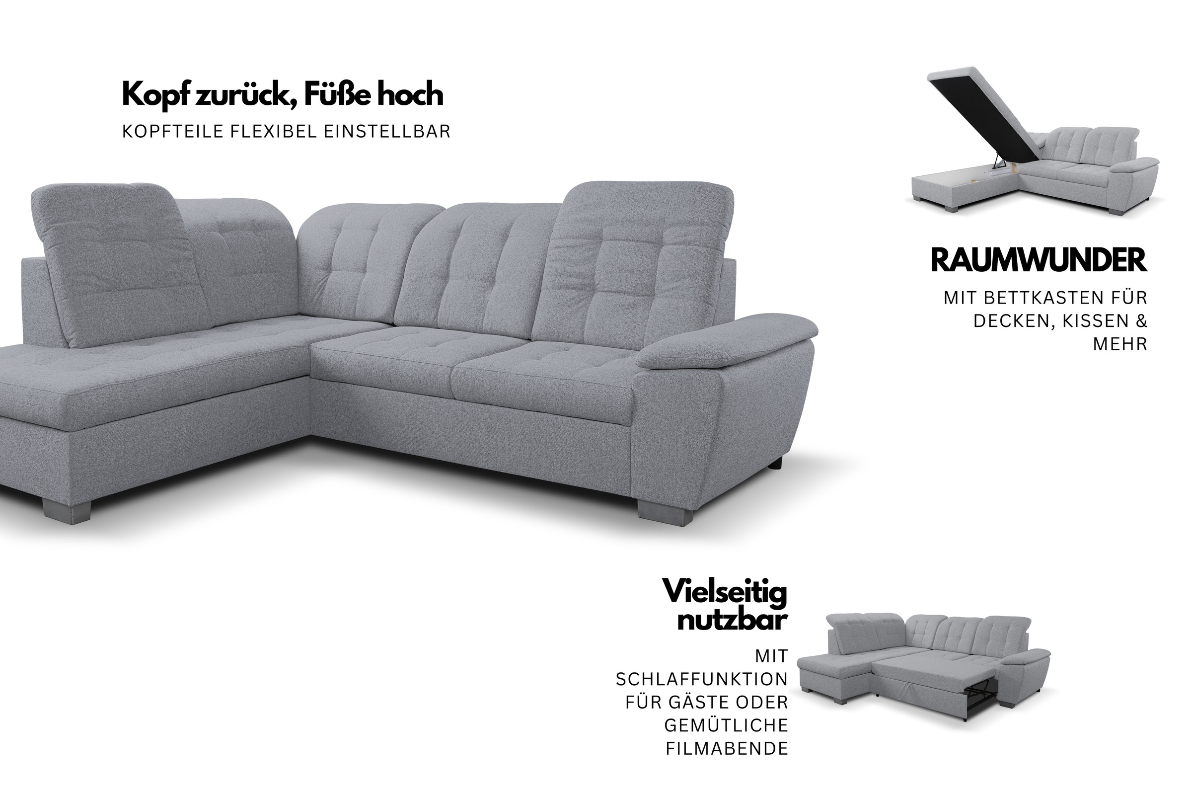 Thumbnail - WERK2 Ecksofa "Bonny inkl. Kopfteilverstellung, Bettfunktion, Stauraum, Breite 265cm" Komfortwunder mit Schlaffunktion, ...