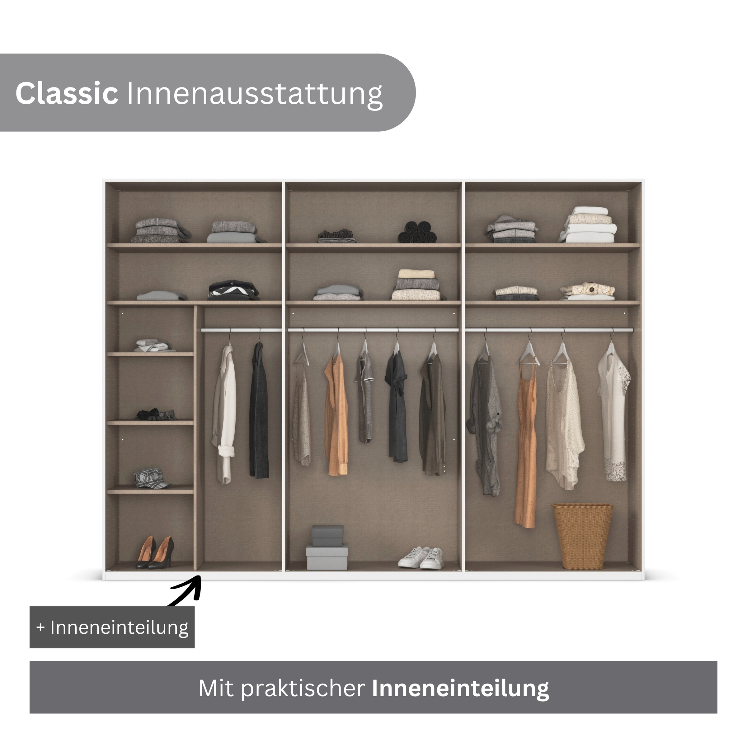 LeGer Home by Lena Gercke Kleiderschrank »Schrank Garderobe Ankleide Schlafzimmer Flur Serina«, (in 3 verschiedenen Ausstattungen BASIC/CLASSIC/PREMIUM), in 6 Breiten (101 - 401 cm) mit Front Glas oder Dekor MADE IN GERMANY