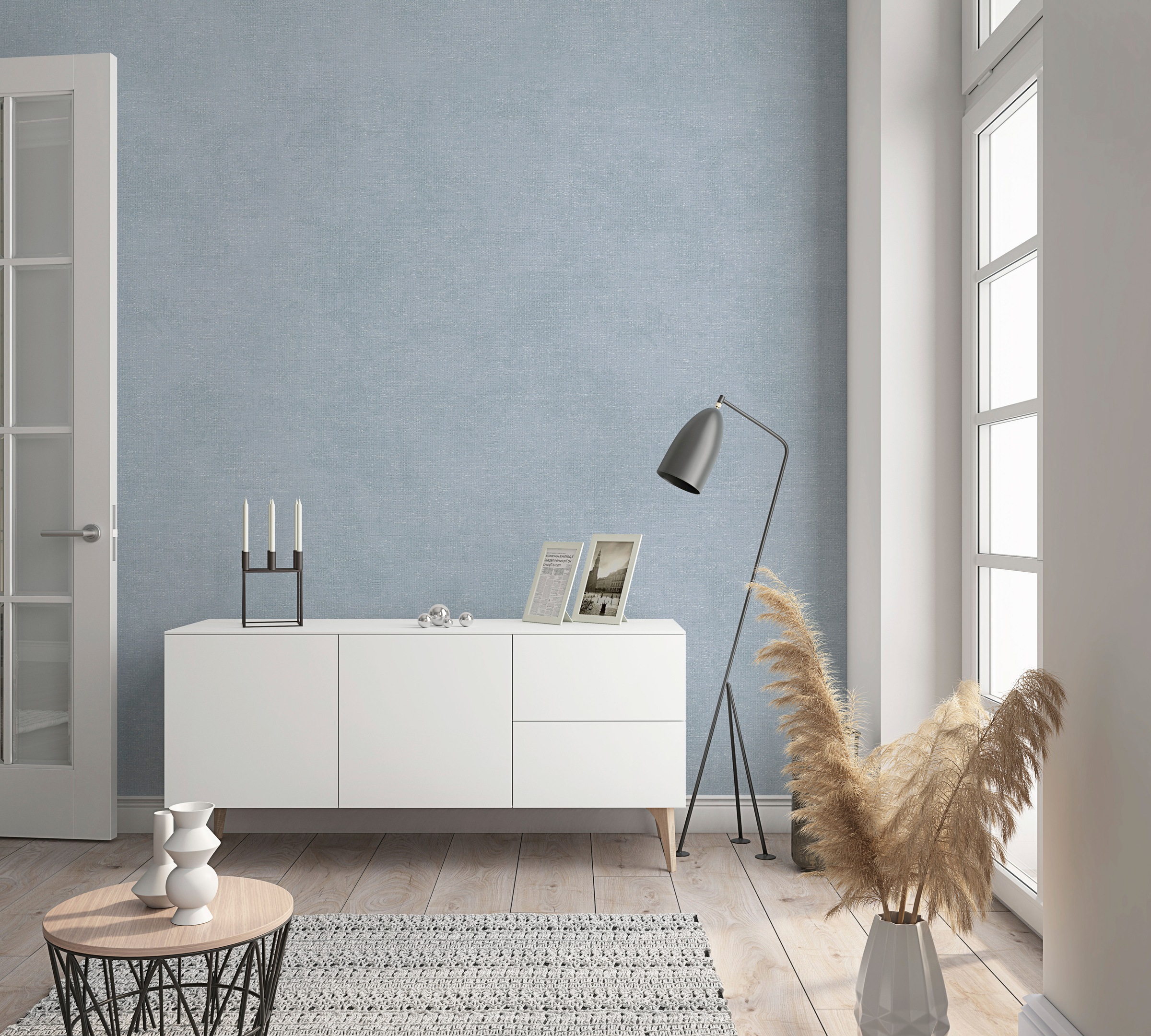 Vliestapete MARBURG, blau (blau, grau), B:0,53m L:10,05m, Vlies, Tapeten, moderne Tapete für Wohnzimmer Schlafzimmer Küche - B/L: 0,53m x 10,05m