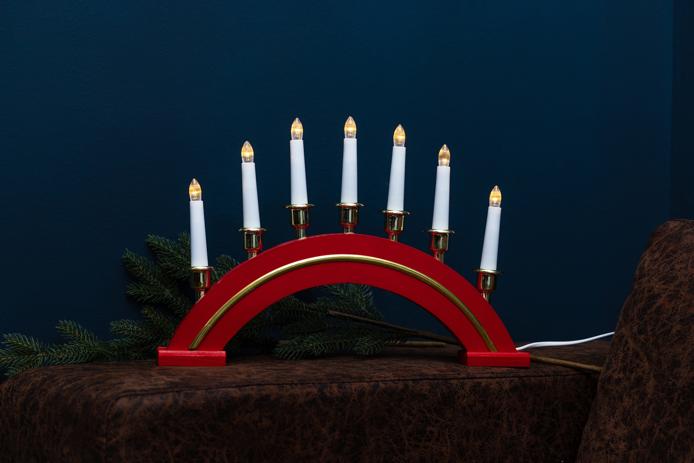 Myflair Möbel & Accessoires LED Dekoobjekt, Kerzenbrücke mit 7 LED Kerzen, Höhe ca. 27 cm, Weihnachtsdeko rot