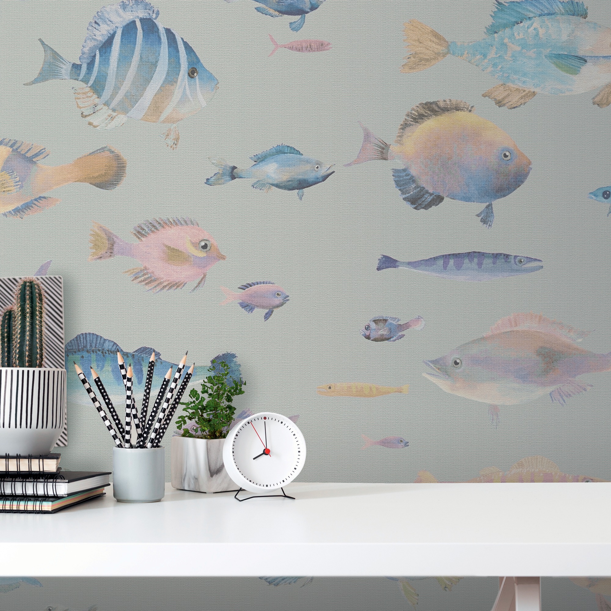 A.S. Création Vliestapete »PintWalls II Tapete mit Fischen Mustertapete mit Tieren Tiere«, matt, Vliestapete Kinderzimmer für Schlafzimmer Küche Wohnzimmer Fische Flur