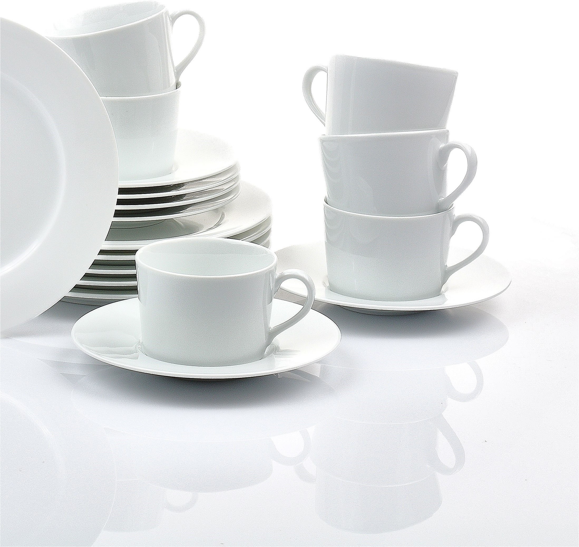 Retsch Arzberg Tasse »Kaffeetasse HEIKE WEISS komplett mit Untertasse, Set 12tlg. Porzellan«, (Set, 12 tlg.), Frühstückstassen für 6 Personen, klassisches Design in weiss