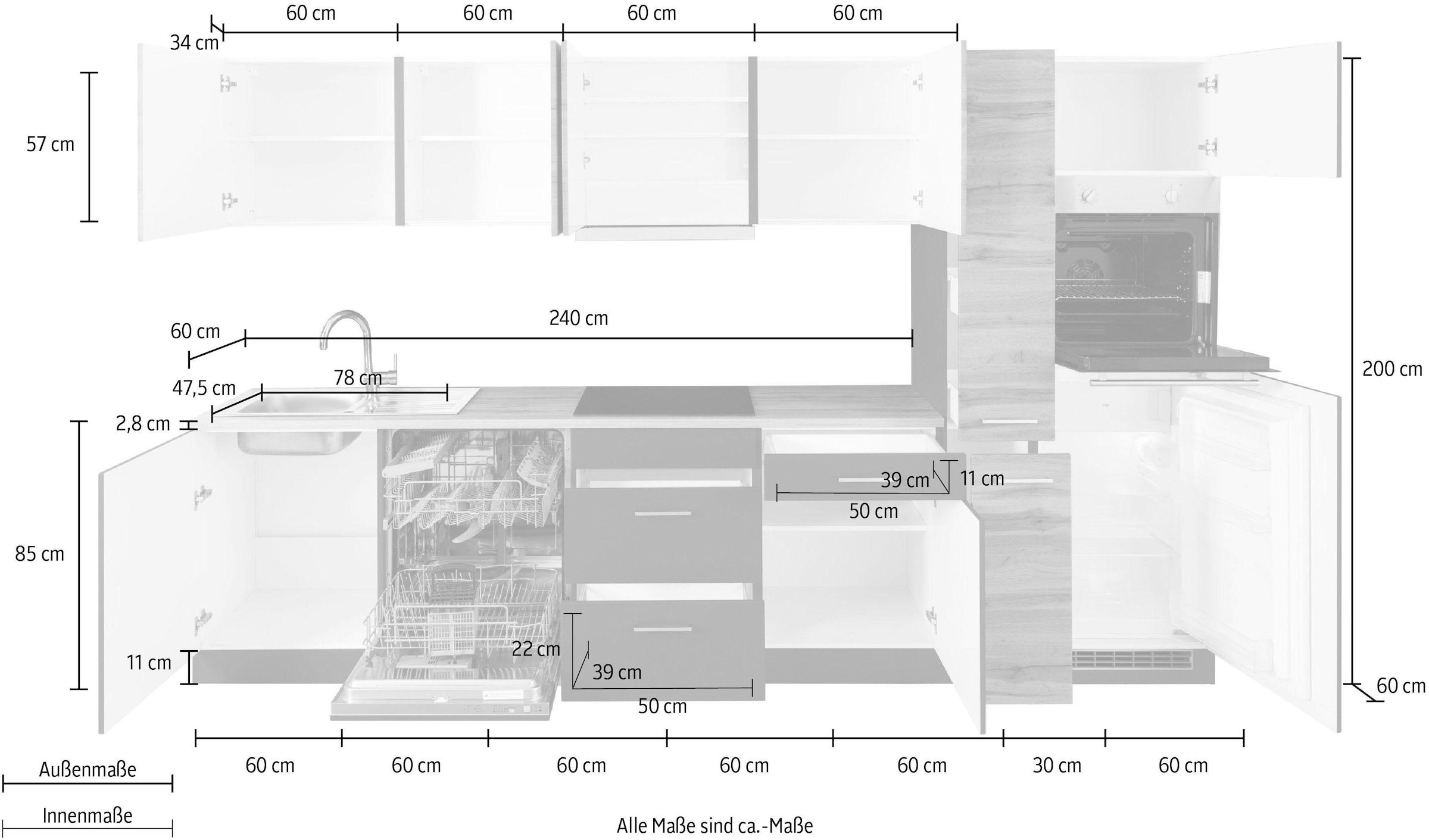 KOCHSTATION Küchenzeile »KS-Kehl«, mit E-Geräten, Breite 330 cm, inkl. Kühlschrank und Geschirrspüler