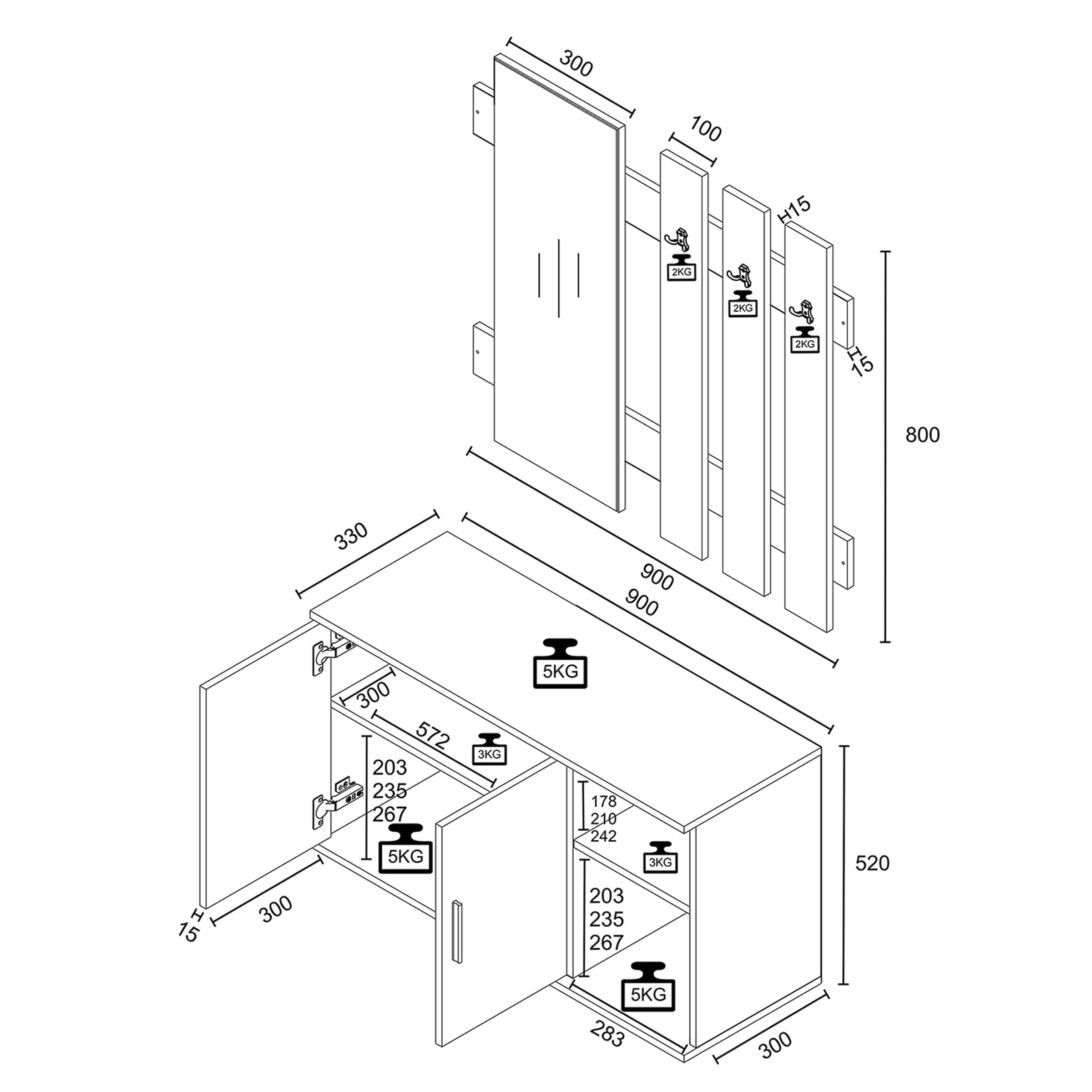 VCM Garderobenschrank »Diele Garderoben Set Schuhschrank Bank Gados XL« 2 Stk. tlg.
