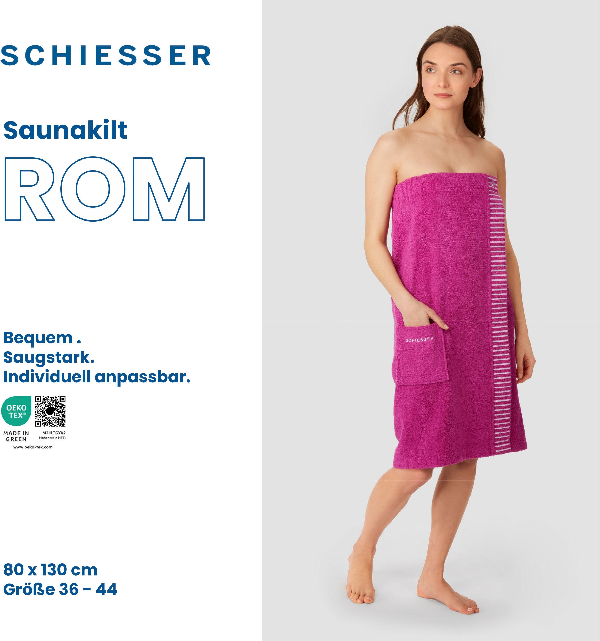 Schiesser Sarong »Saunakilt und Rom für BAUR Logostickerei | (1 aus Streifen-Akzent saugstarkem Damen Baumwoll-Frottier«, mit St.)