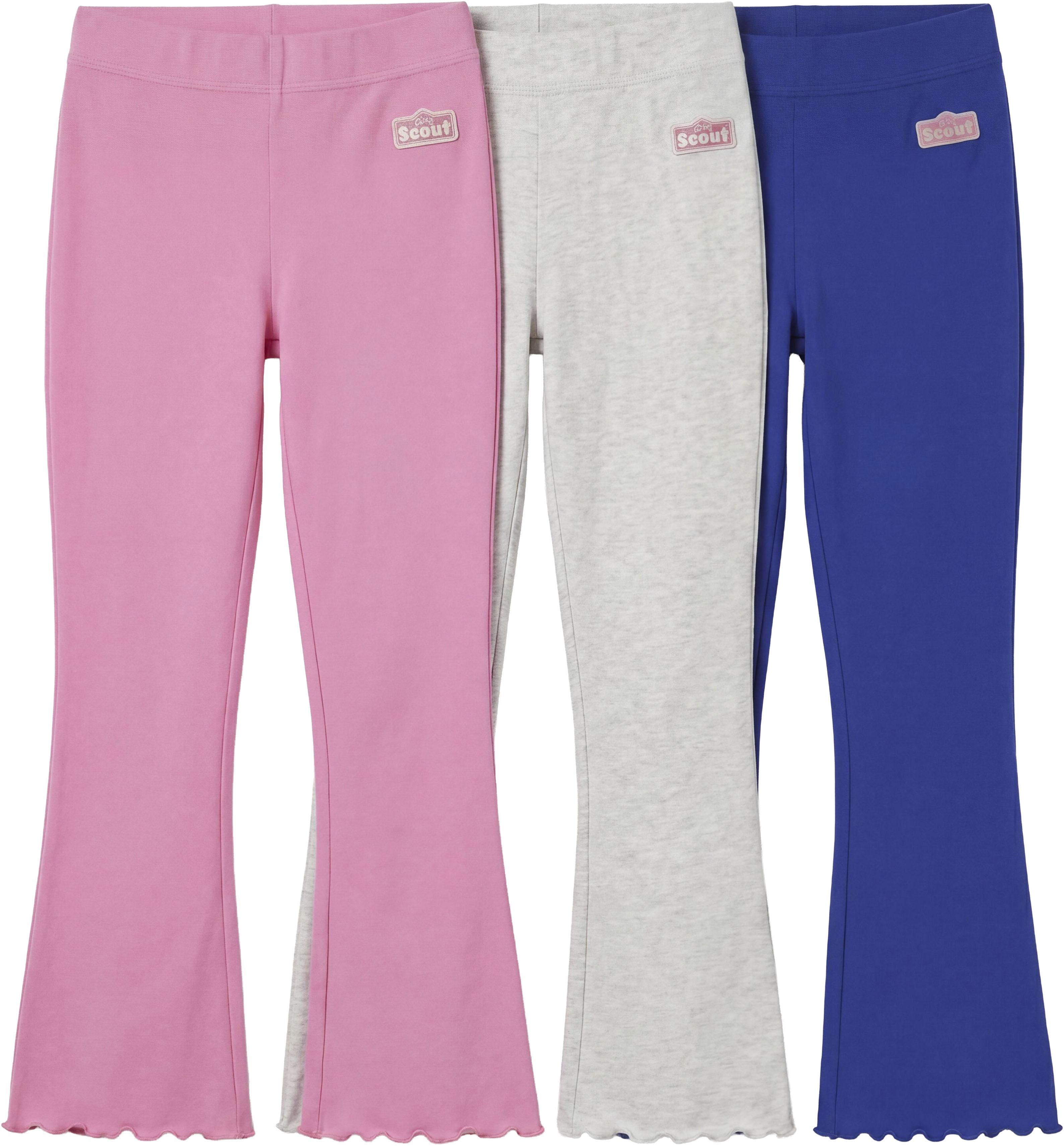 Scout Leggings "3er Packung Schlag-Leggings - NEU von SCOUT" 3 Schlaghosen aus Ripp-Ware, ausgestellte Passform, mit Badge