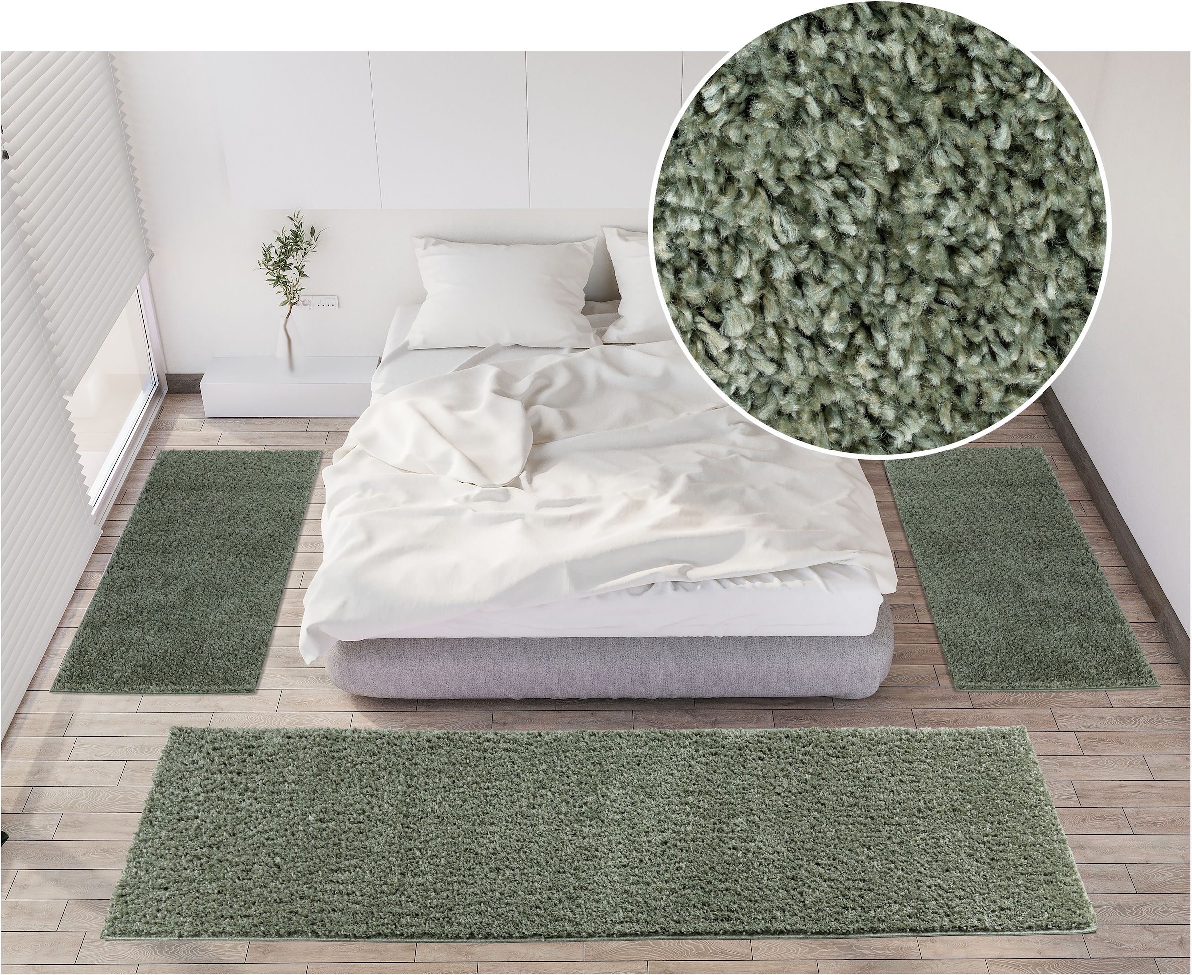 my home Bettumrandung »Viva«, (3 tlg.), Bettvorleger, Läufer-Set, Uni-Farben, einfarbig, besonders kuschelig