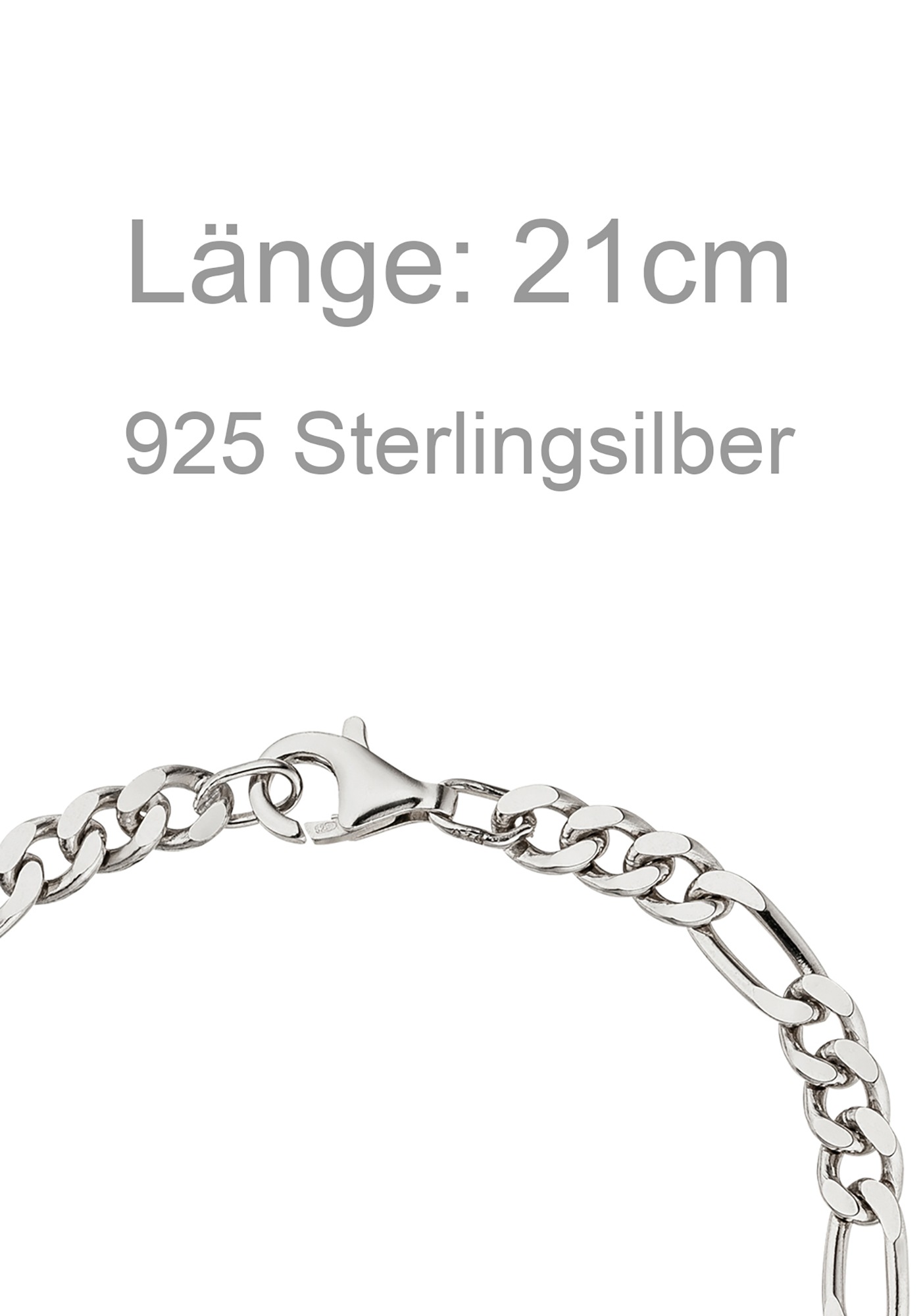 JOBO Silberarmband »Herrenarmband Figaroarmband 5,3 mm« 925 Silber diamantiert 21 cm