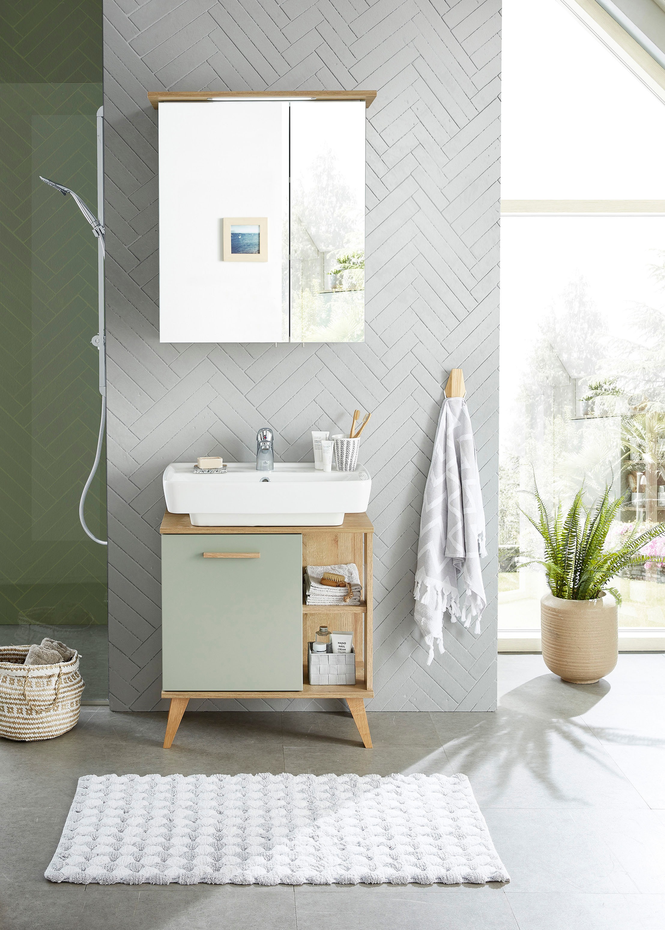 Saphir Badmöbel-Set "Quickset 2-teilig, Waschbeckenunterschrank mit LED-Spi günstig online kaufen