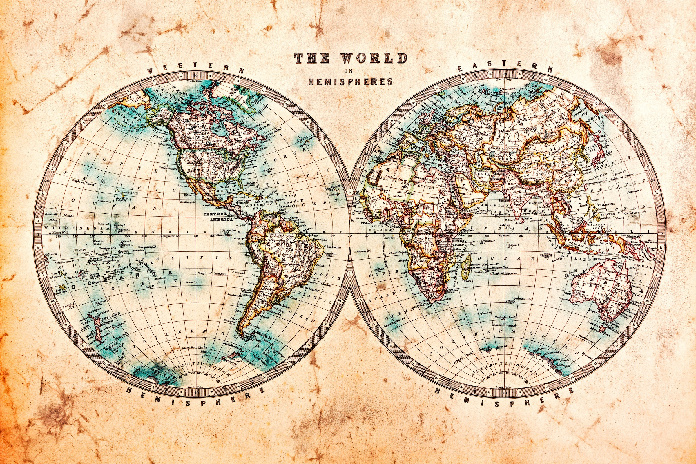 A.S. Création Leinwandbild »Hemispheres«, Weltkarte, (1 St.), Atlas Weltkarte Antik Vintage Keilrahmen Bild