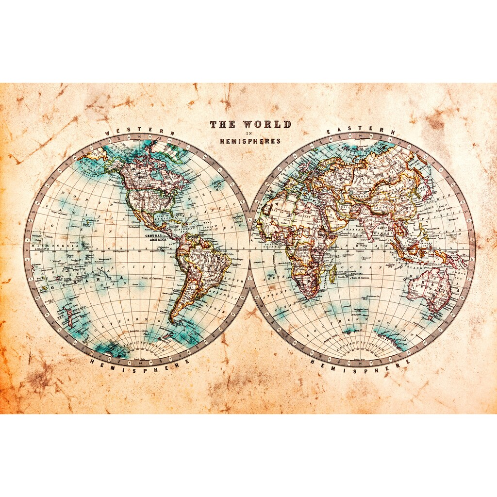 A.S. Création Leinwandbild »Hemispheres«, Weltkarte, (1 St.), Atlas Weltkarte Antik Vintage Keilrahmen Bild