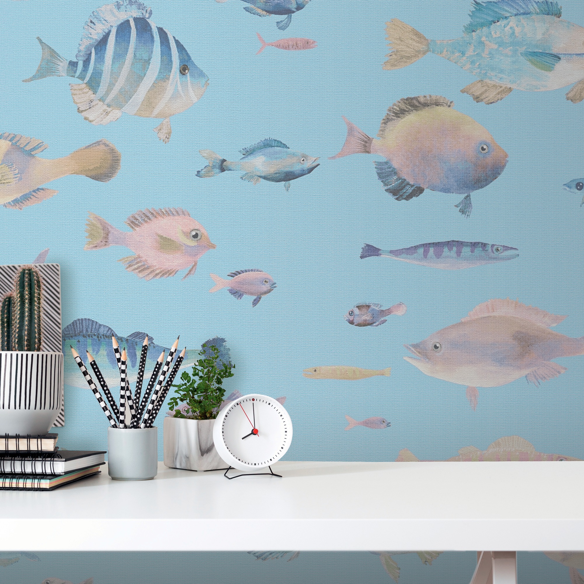 A.S. Création Vliestapete »PintWalls II Tapete mit Fischen Mustertapete mit Tieren Tiere«, matt, Vliestapete Kinderzimmer für Schlafzimmer Küche Wohnzimmer Fische Flur