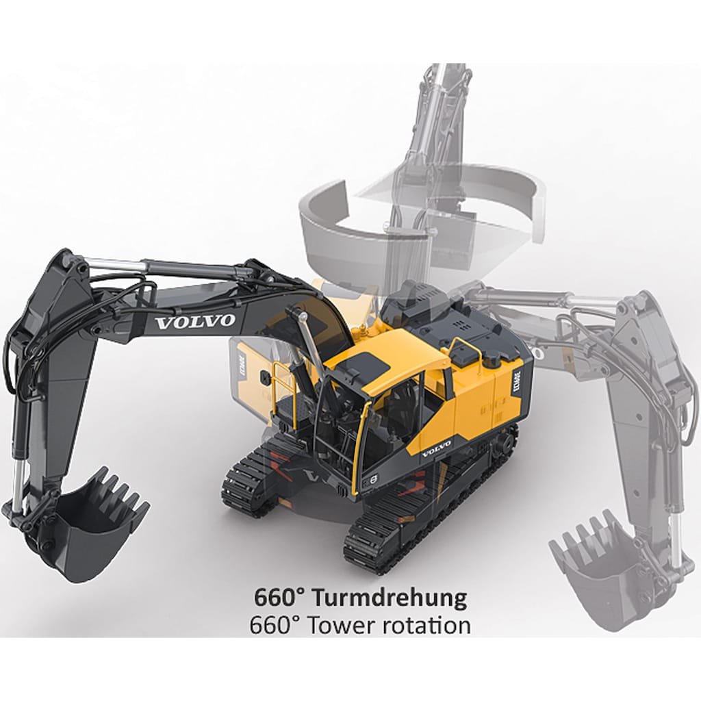 Jamara RC-Bagger »Volvo EC160E Metal 1:16 2,4 GHz Destruction-Set«, mit Motorsound, LED-Licht und Anbaugeräten; offiziell lizenziert