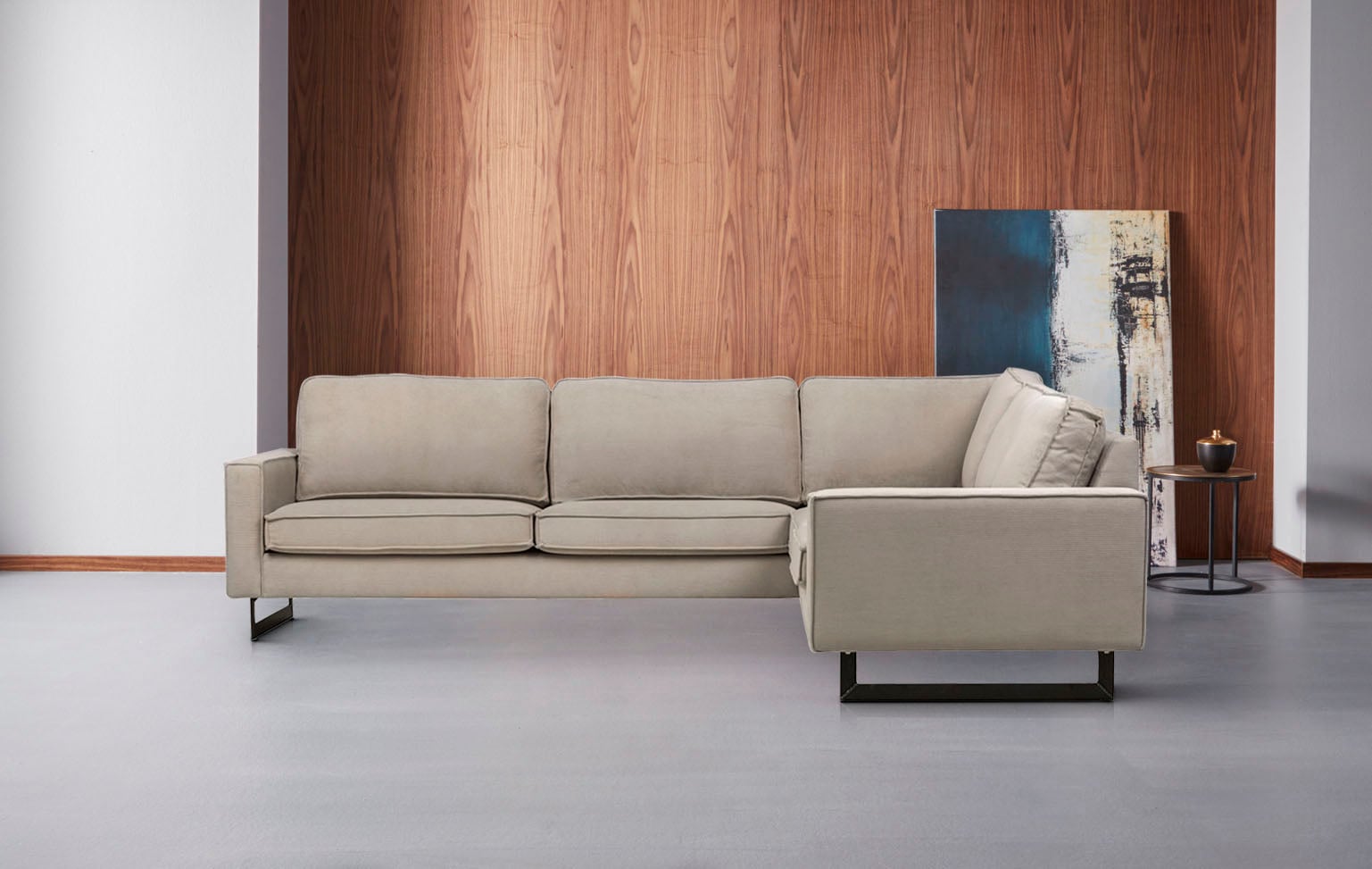 Places of Style Ecksofa »Pinto, 250/290 cm, langer Schenkel, XXL, Ottomane«, Cord, Feincord, Luxus-Microfaser Leder und Chenille