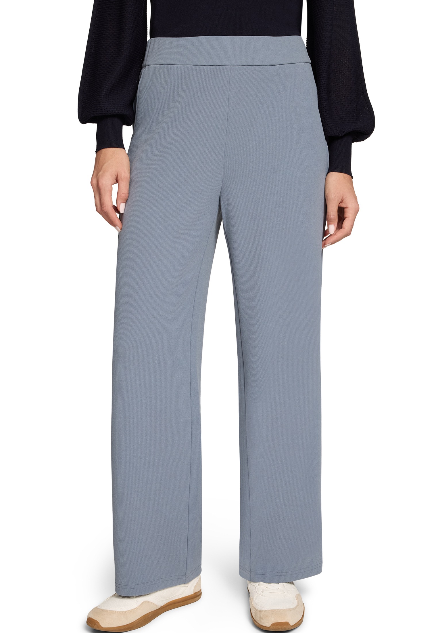 Stoffhose ZERO "Damen mit elastischem Bund 28 Inch", Damen, Gr. 34, Normalgrößen, flint stone, Twill, Obermaterial: 96% Polyester, 4% Elasthan, unifarben, figurbetont lang, Hosen Stoffhose, Plain/ohne Details