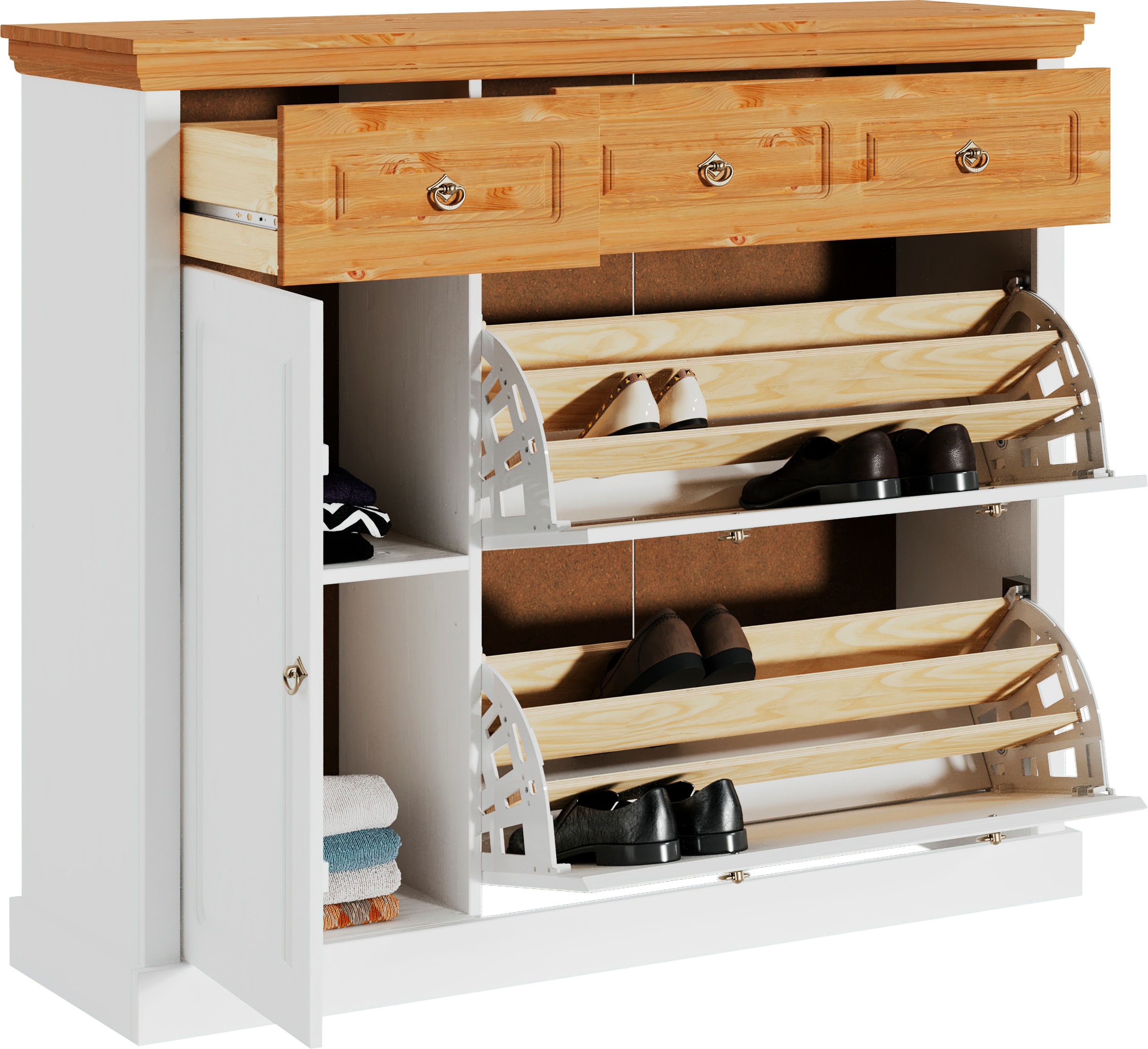Home affaire Schuhschrank »Basilico«, Schuhkkommode, Breite 130 cm, Kassettenoptik, aus Massivholz, FSC®
