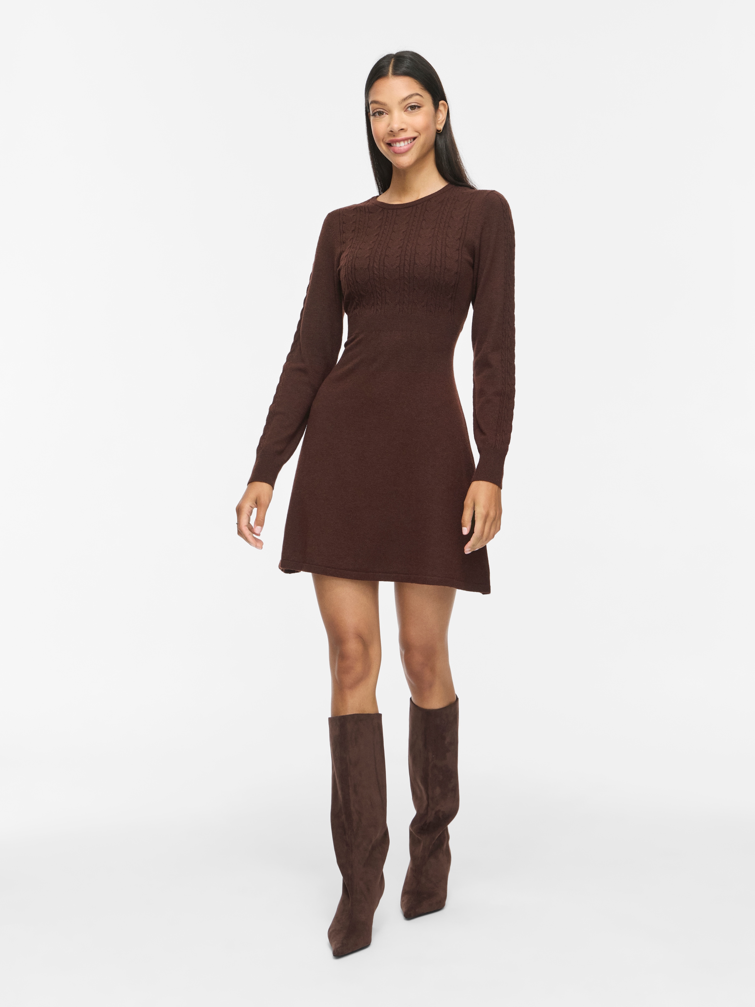 Vila Minikleid »VIKERRY O-NECK L/S CABLE KNIT DRESS NOOS« aus Materialmix mit Viskose
